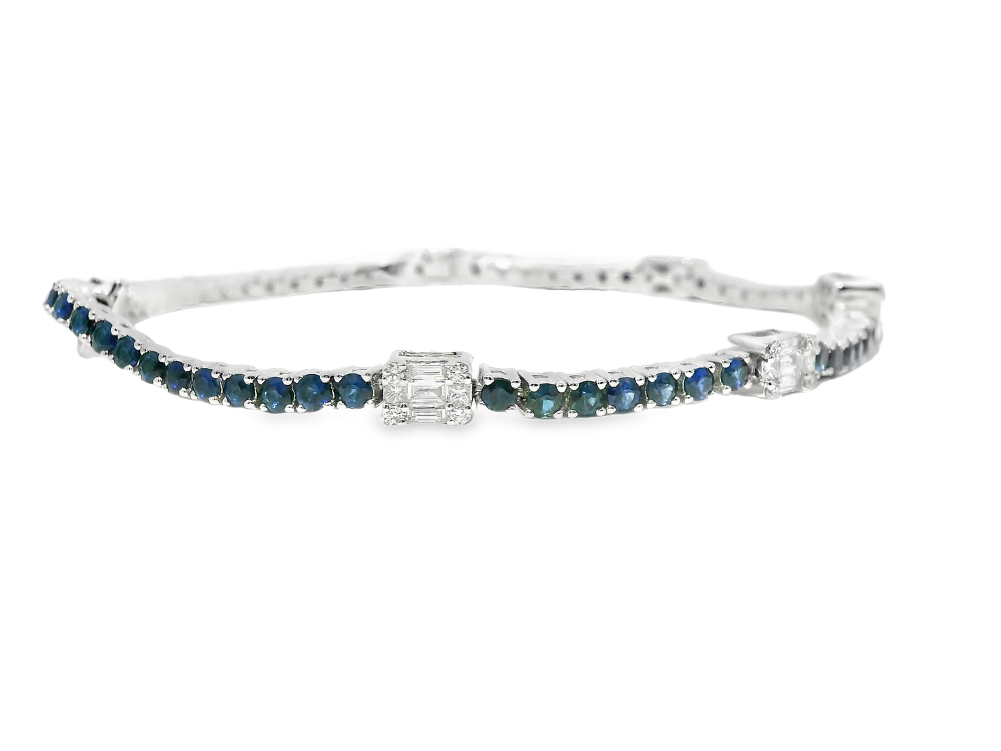 0.75CT Diamond 3.30CT Blue Sapphire Bracelet 18k White Gold