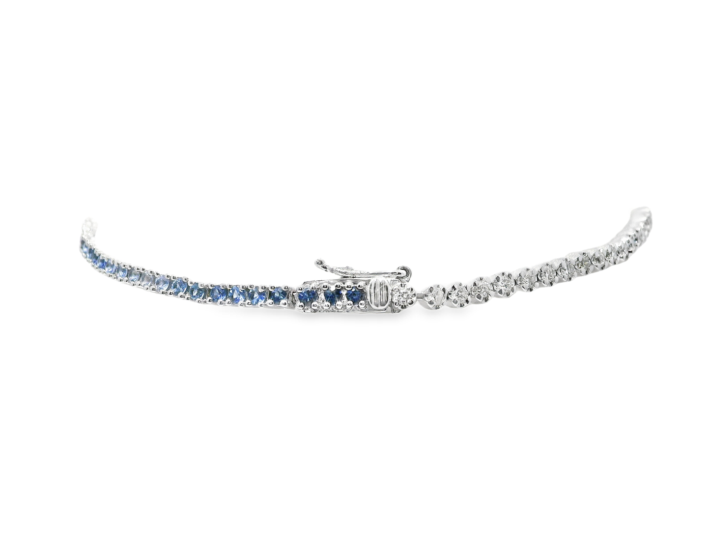 0.58CT Diamond 1.00CT Blue Sapphire Bracelet 14k White Gold