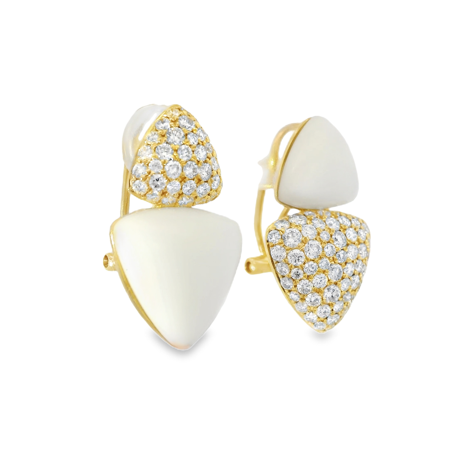 1.50CT Diamond Earring with White Agate 14k Yellow Gold