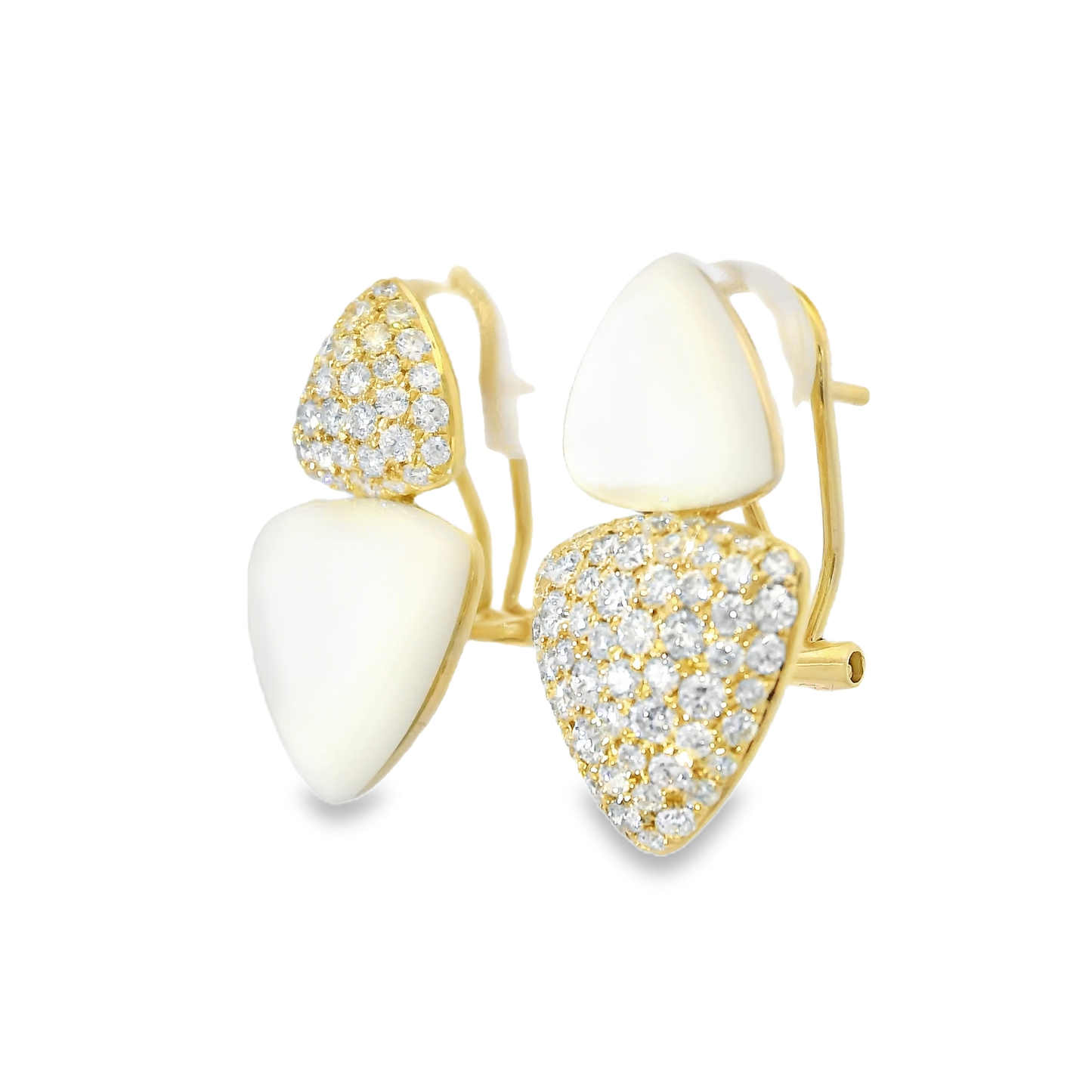 1.50CT Diamond Earring with White Agate 14k Yellow Gold