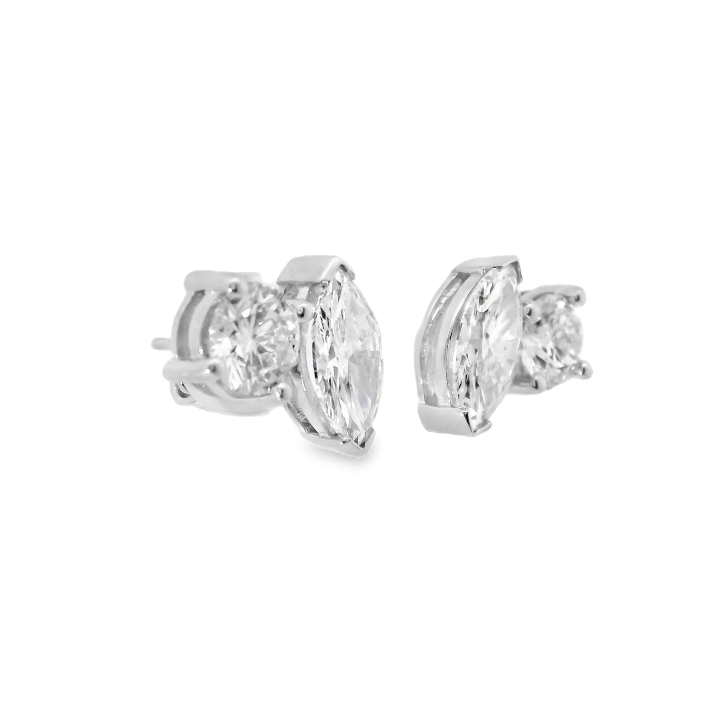 0.65CT Round 1.84CT Marquise Lab Diamond Earring 14k White Gold