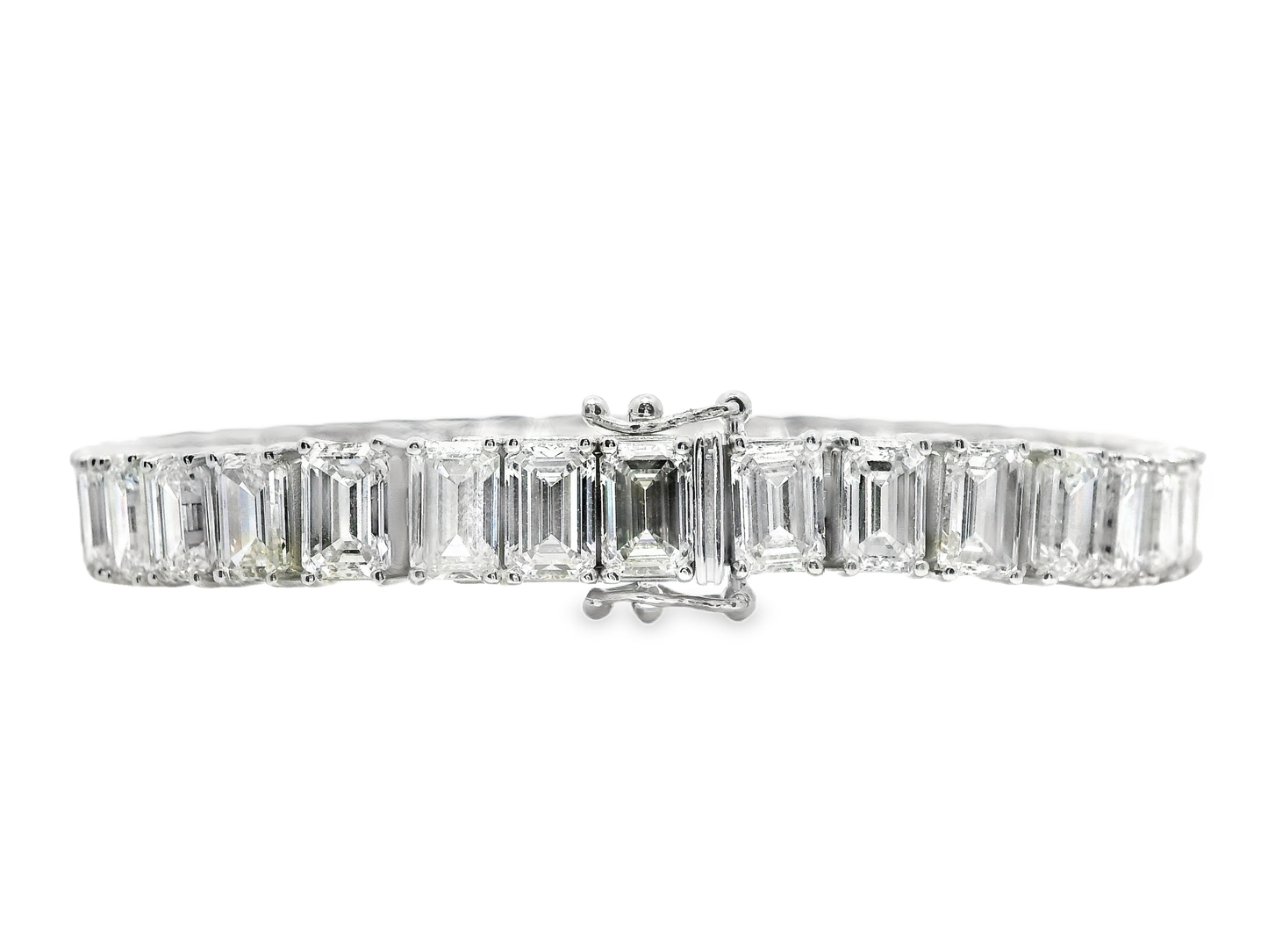 27.25CT Emerald Cut Lab Diamond Bracelet 14k White Gold