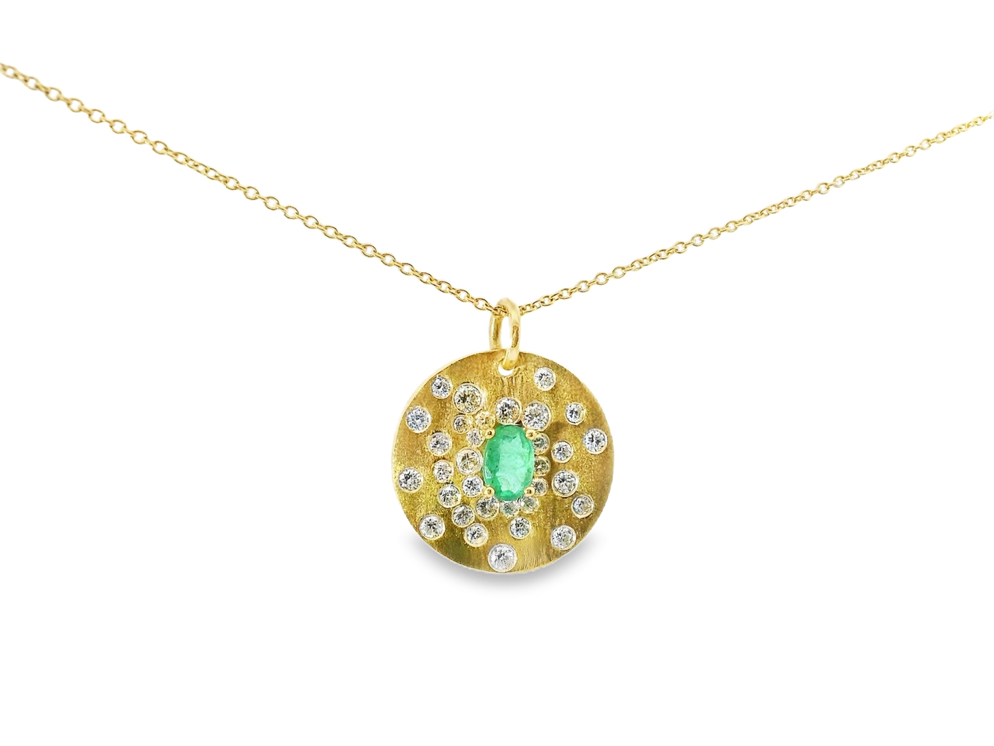 0.67CT Diamond 0.42CT Emerald Pendant 14k Yellow Gold