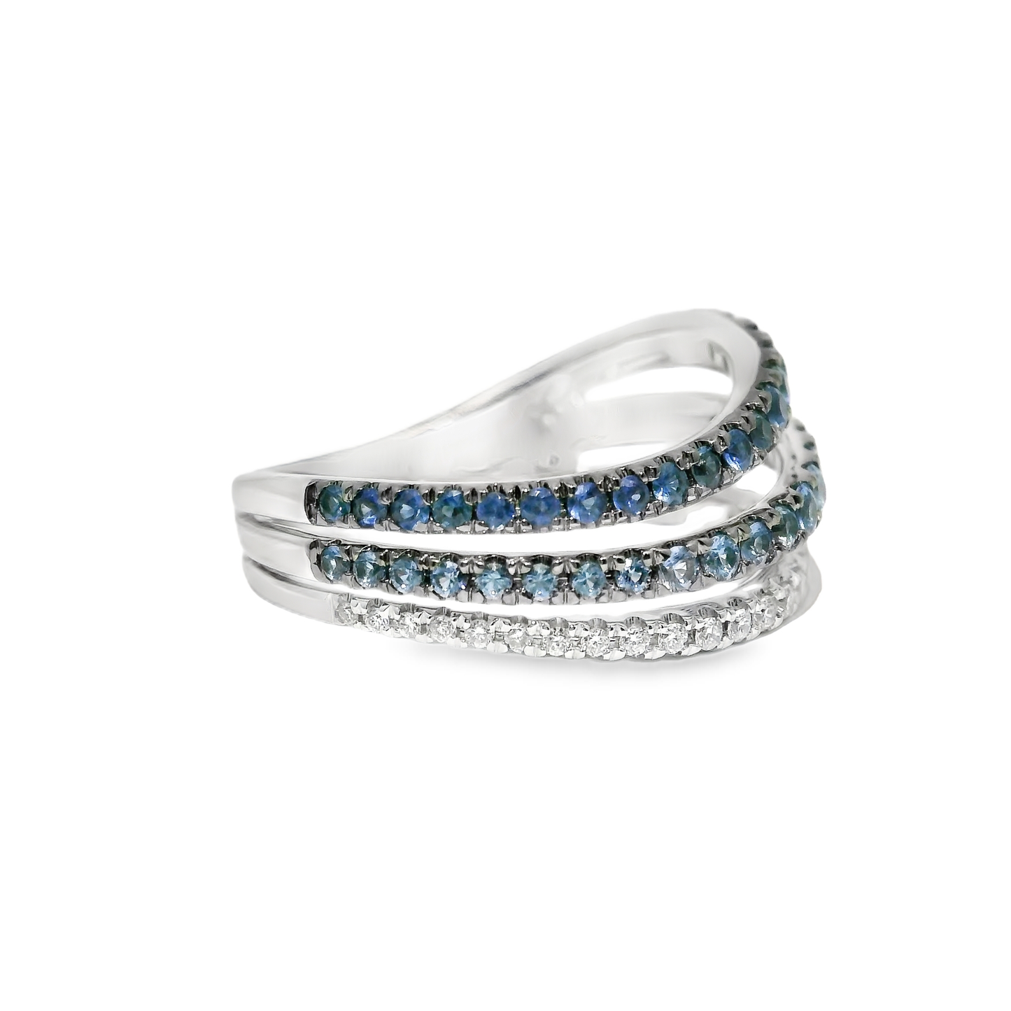 0.18CT Diamond 0.63CT Blue Sapphire Ring 14k White Gold
