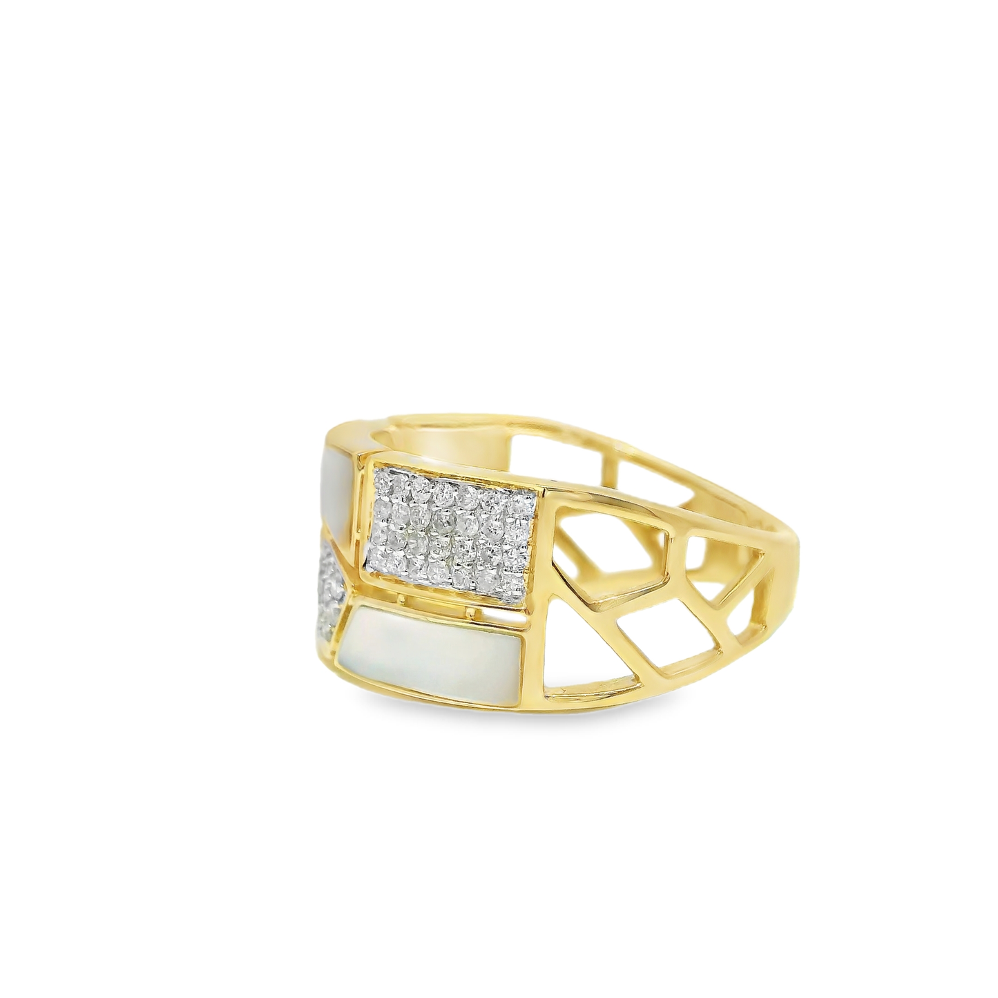 0.32CT Diamond 1.16CT White MOP Ring 14k Yellow Gold