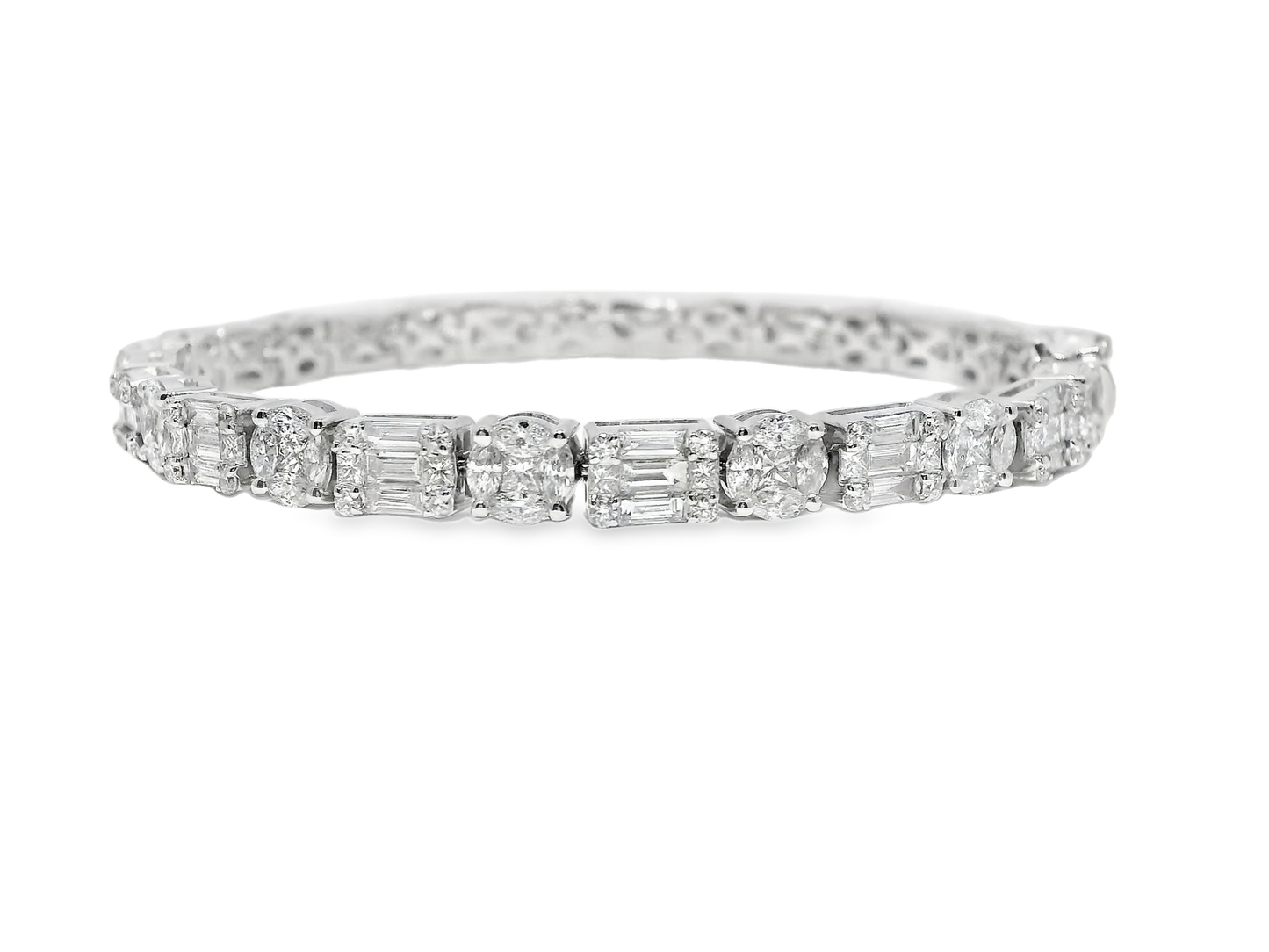 6.74CT Round Diamond & Emerald Cut Bracelet 18k White Gold