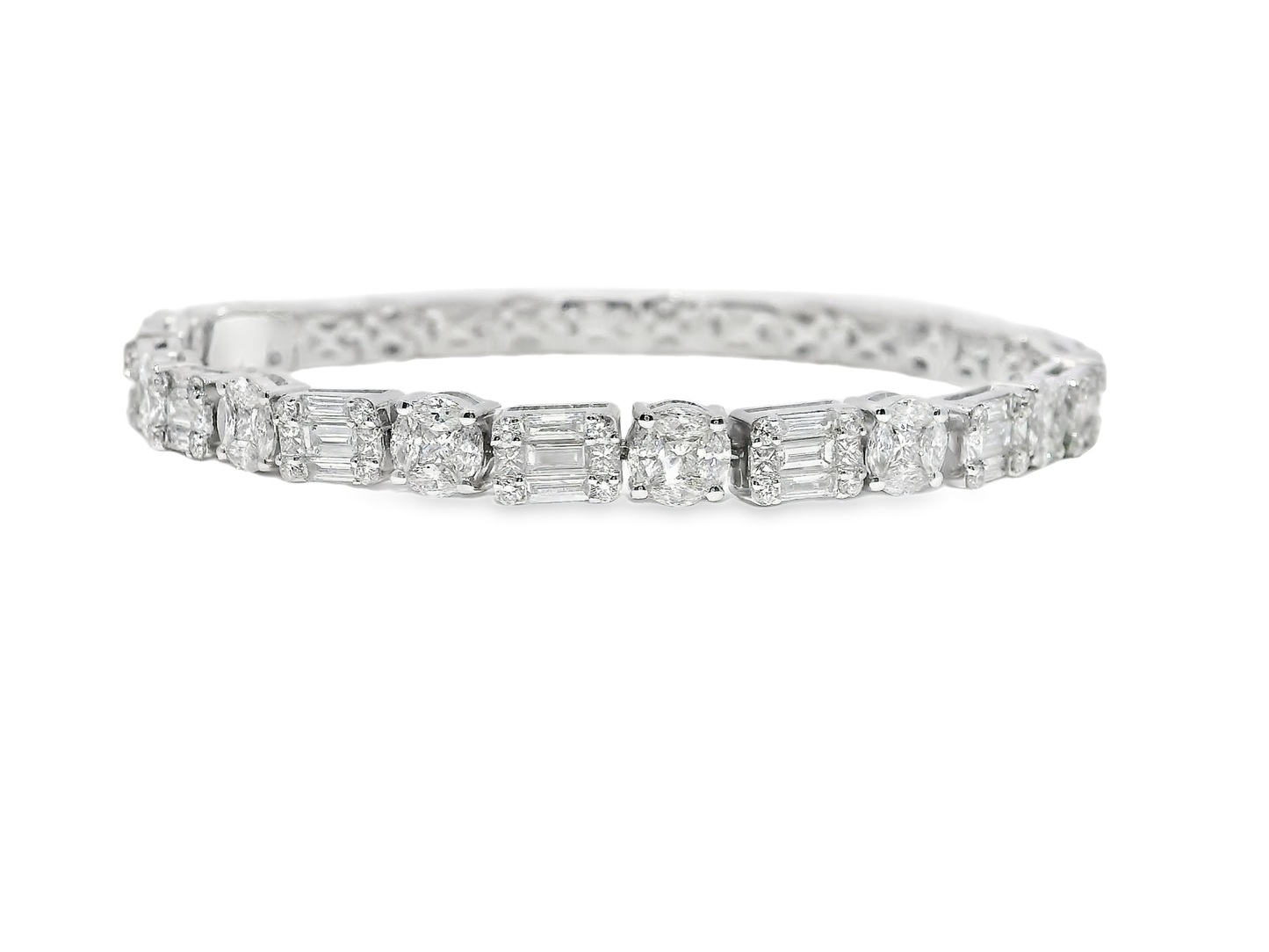 6.74CT Round Diamond & Emerald Cut Bracelet 18k White Gold
