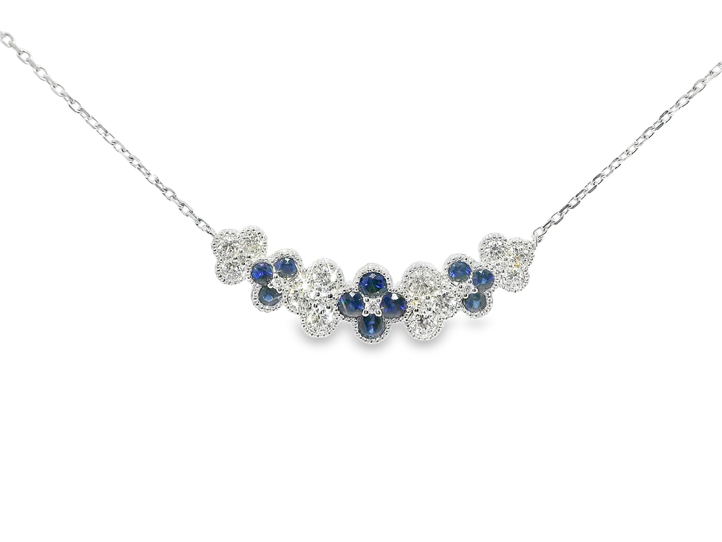 0.59CT Diamond 0.62CT Blue Sapphire Necklace 14k White Gold