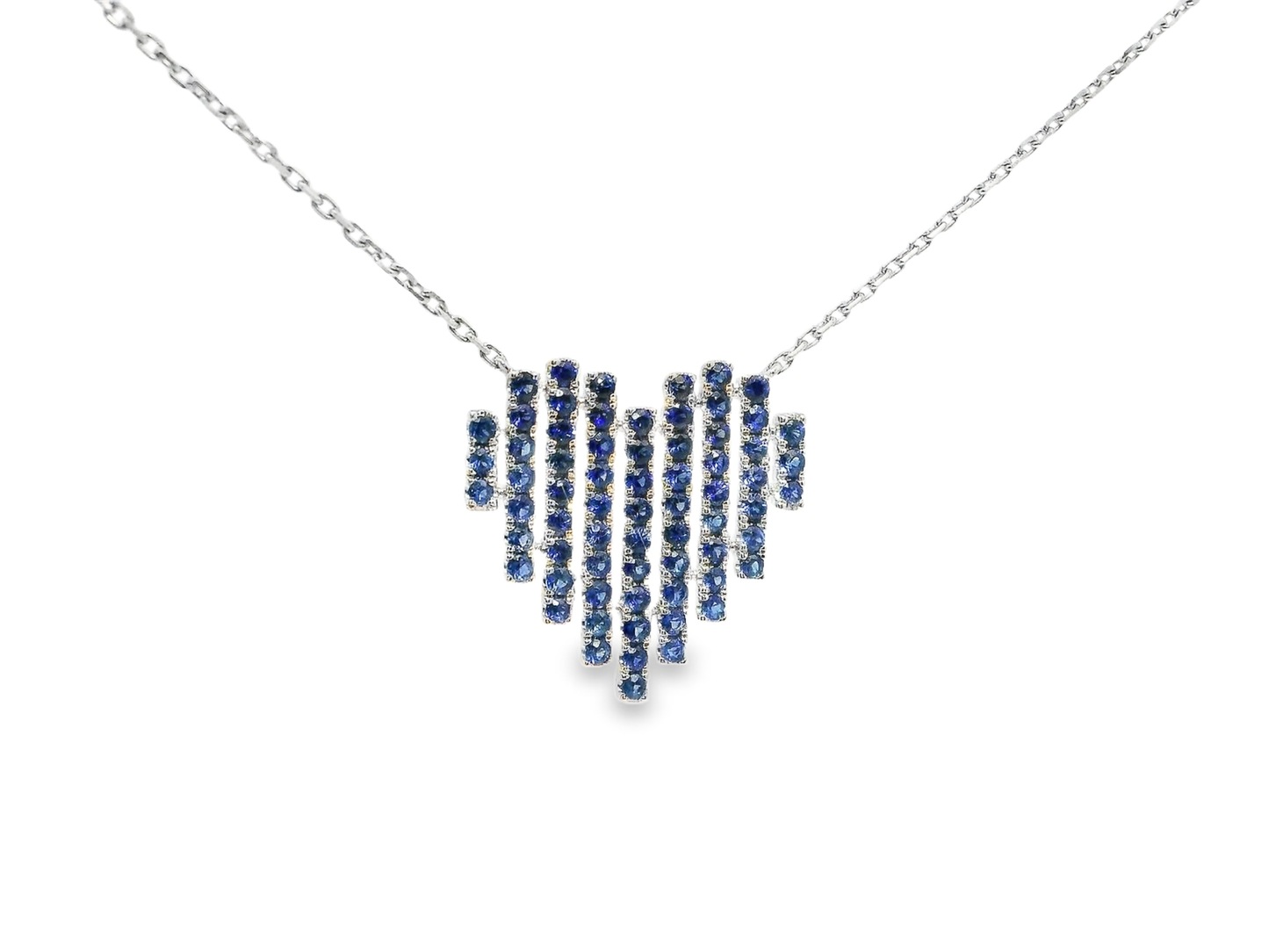 1.05CT Mixed Blue Sapphire Heart Pendant 14k White Gold