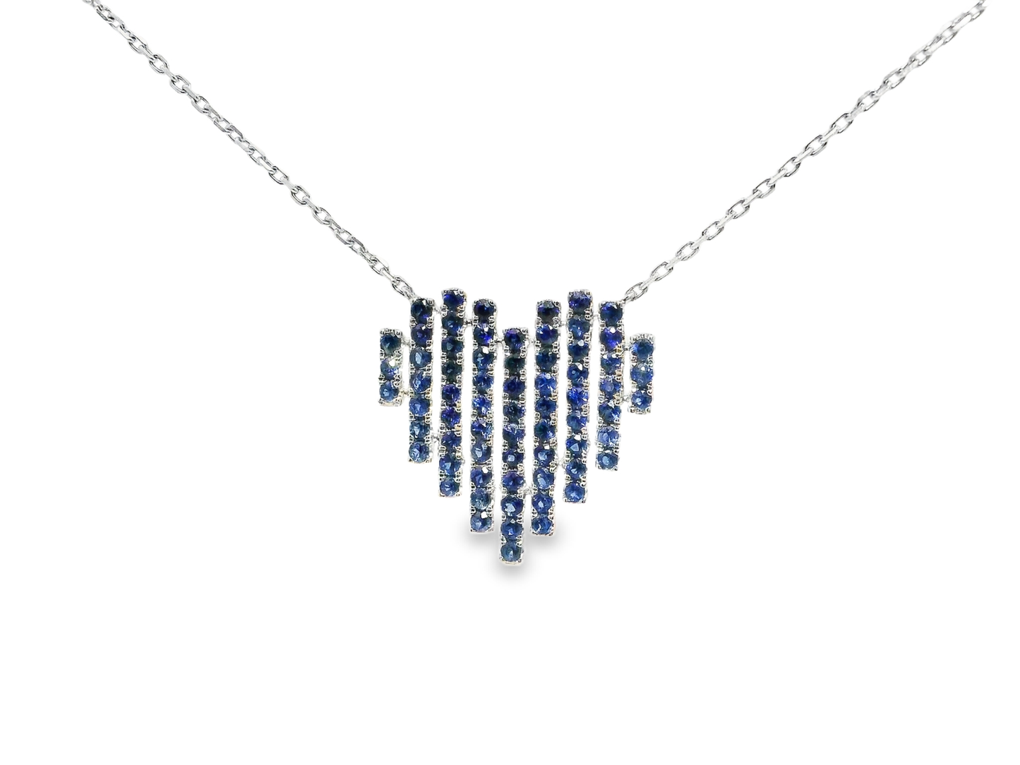 1.05CT Mixed Blue Sapphire Heart Pendant 14k White Gold