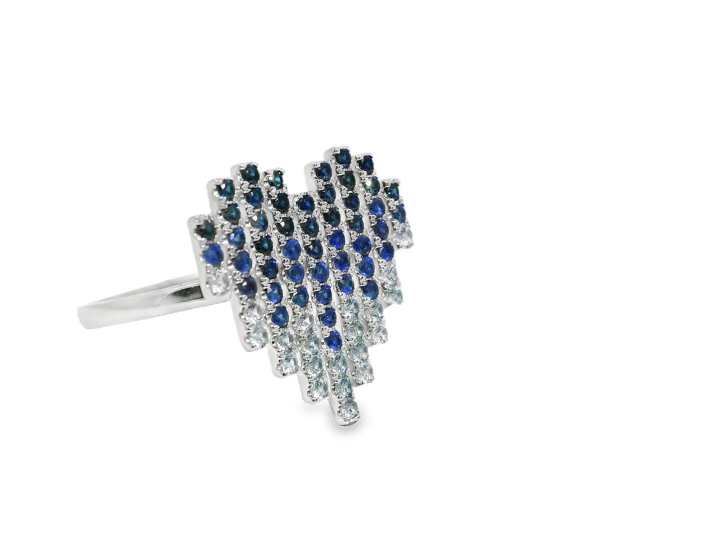 1.05CT Mixed Blue Sapphire Ring 14k White Gold