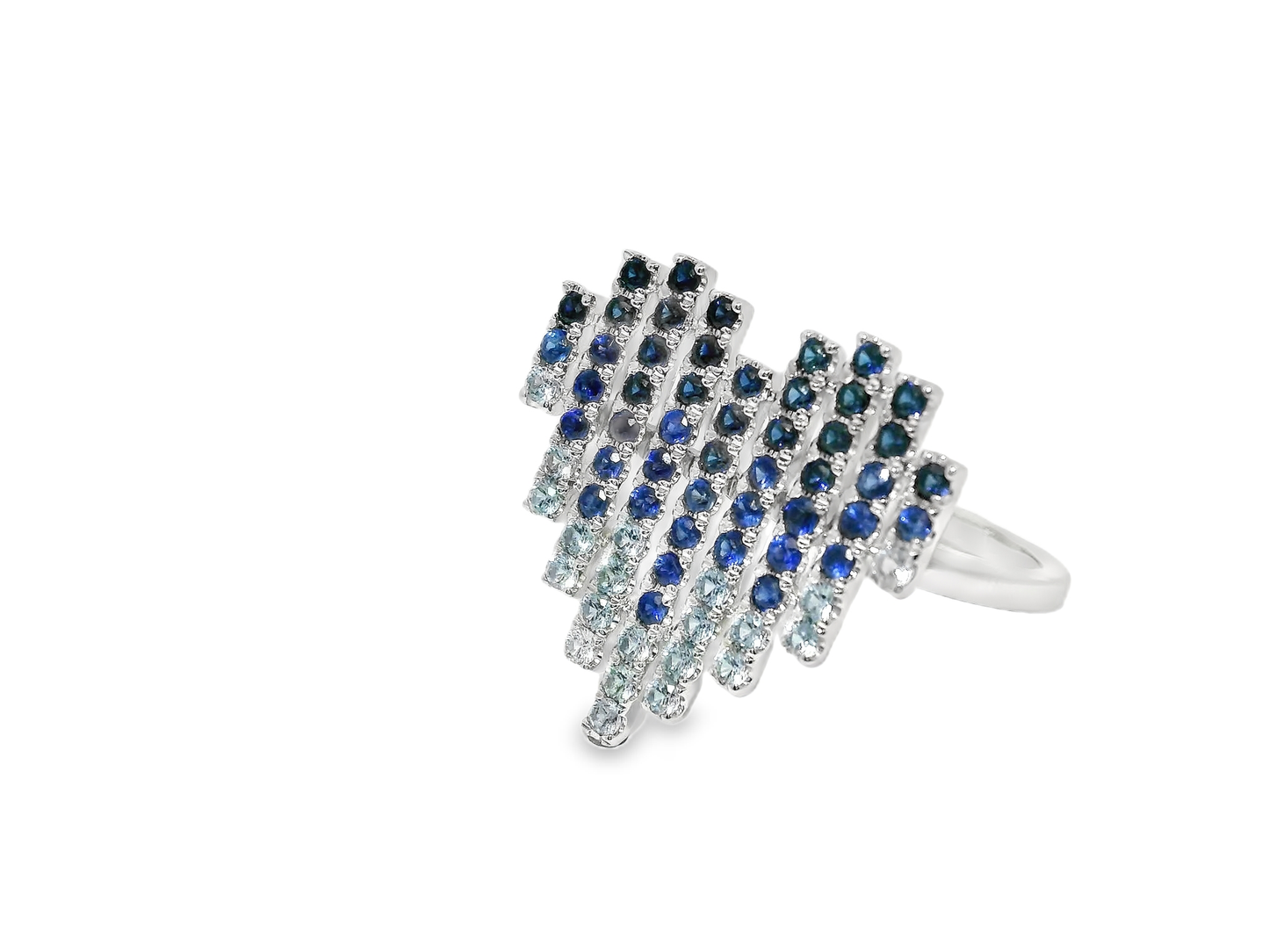 1.05CT Mixed Blue Sapphire Ring 14k White Gold