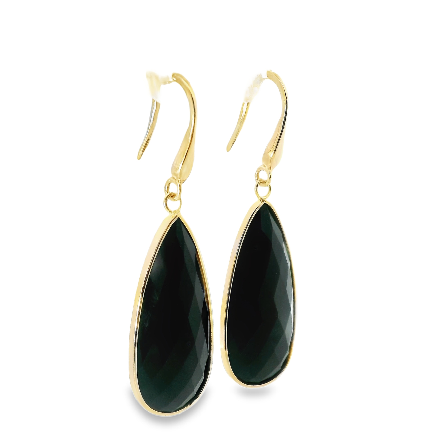 Black Quartz Hoop Earring 14k Yellow Gold