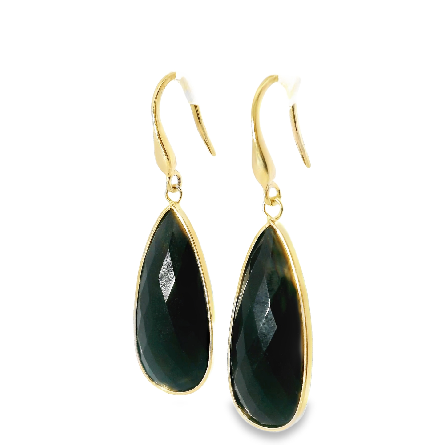Black Quartz Hoop Earring 14k Yellow Gold