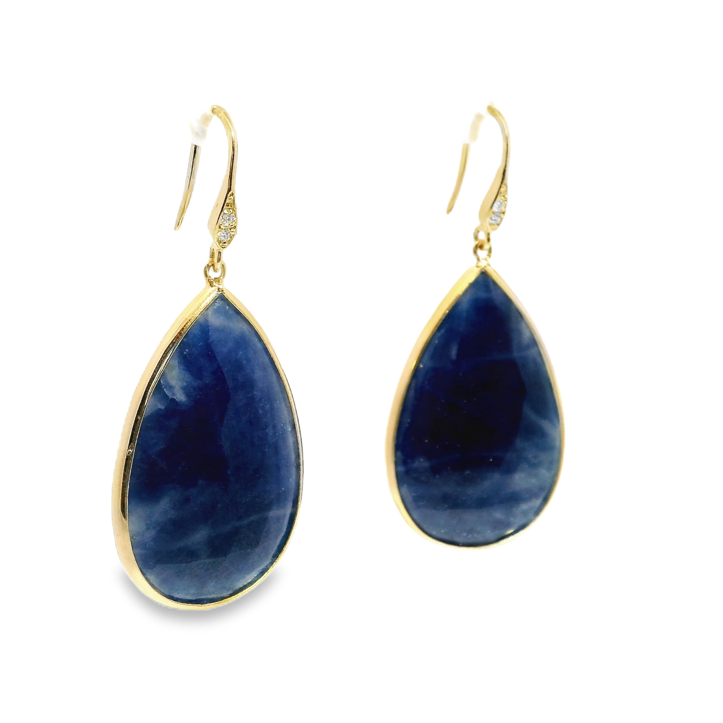 0.07CT Diamond Hoop Blue Sapphire Earring 14k Yellow Gold