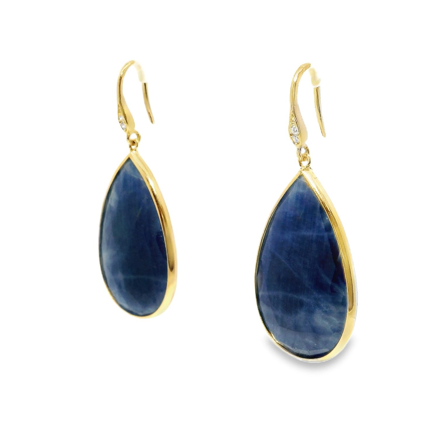 0.07CT Diamond Hoop Blue Sapphire Earring 14k Yellow Gold