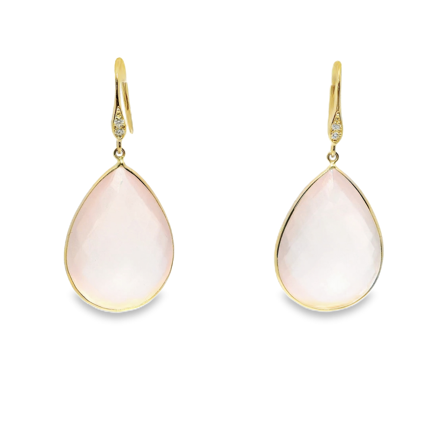 0.07CT Diamond Rose Quartz Hoop Earring 14k Yellow Gold