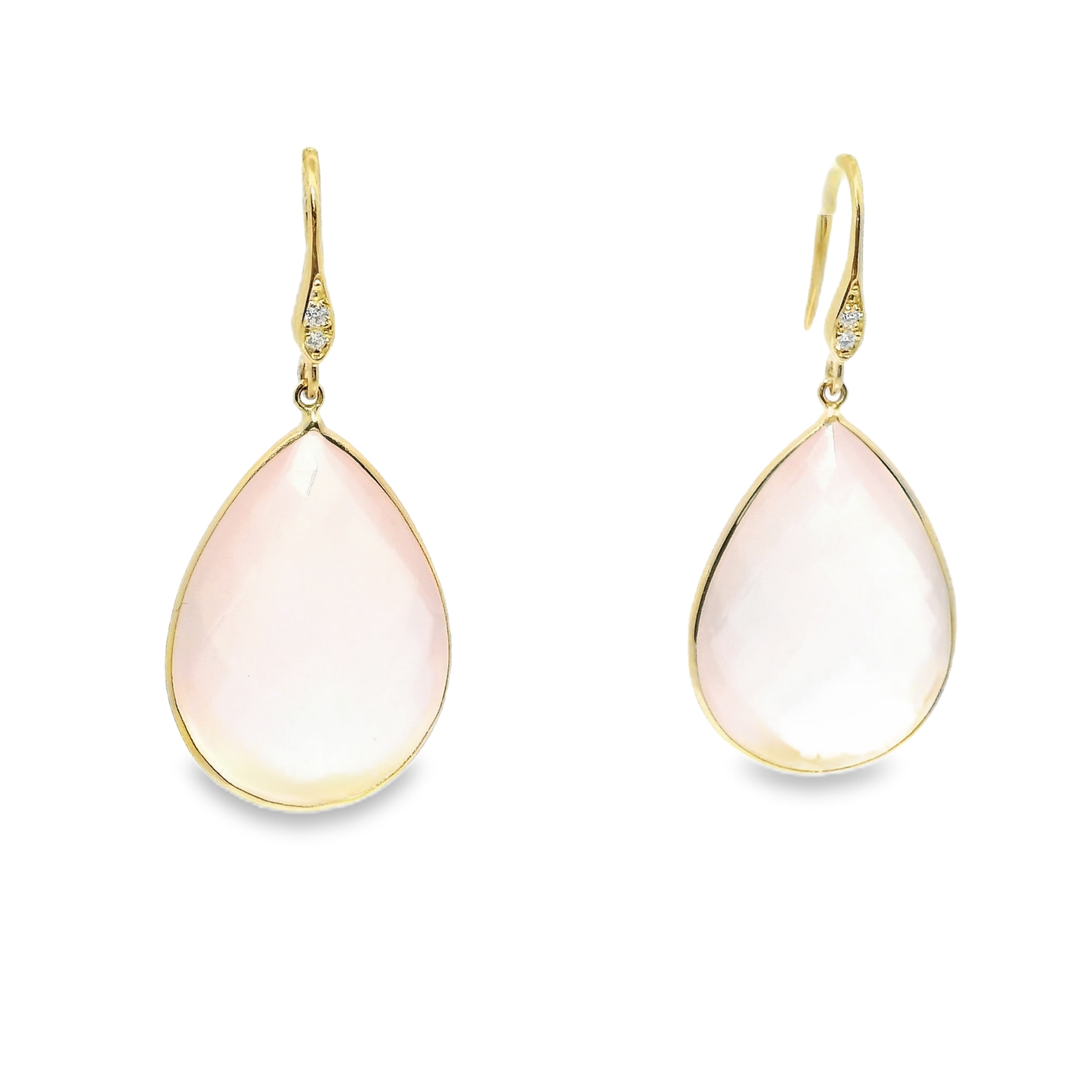 0.07CT Diamond Rose Quartz Hoop Earring 14k Yellow Gold