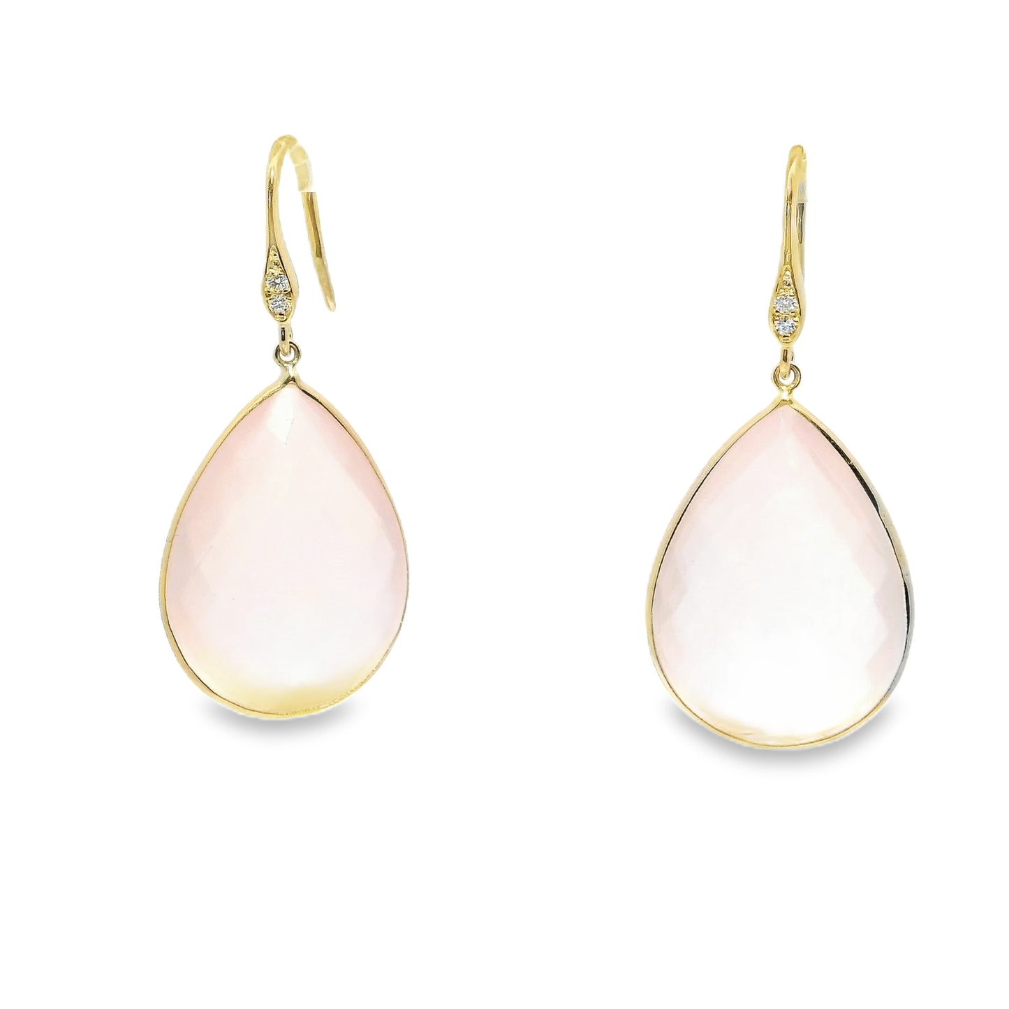 0.07CT Diamond Rose Quartz Hoop Earring 14k Yellow Gold