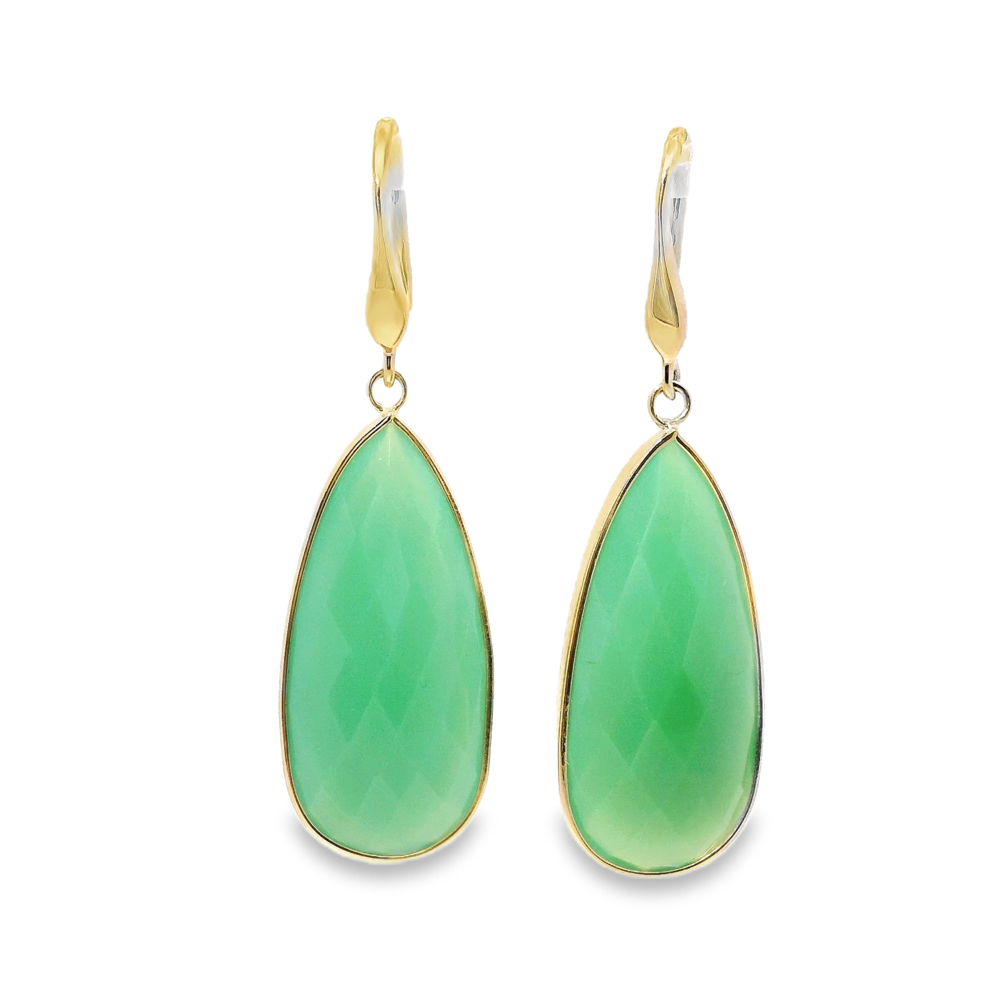 Green Chalcedony Hoop Earring 14k Yellow Gold