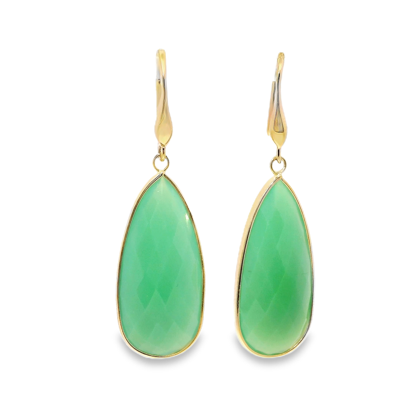 Green Chalcedony Hoop Earring 14k Yellow Gold