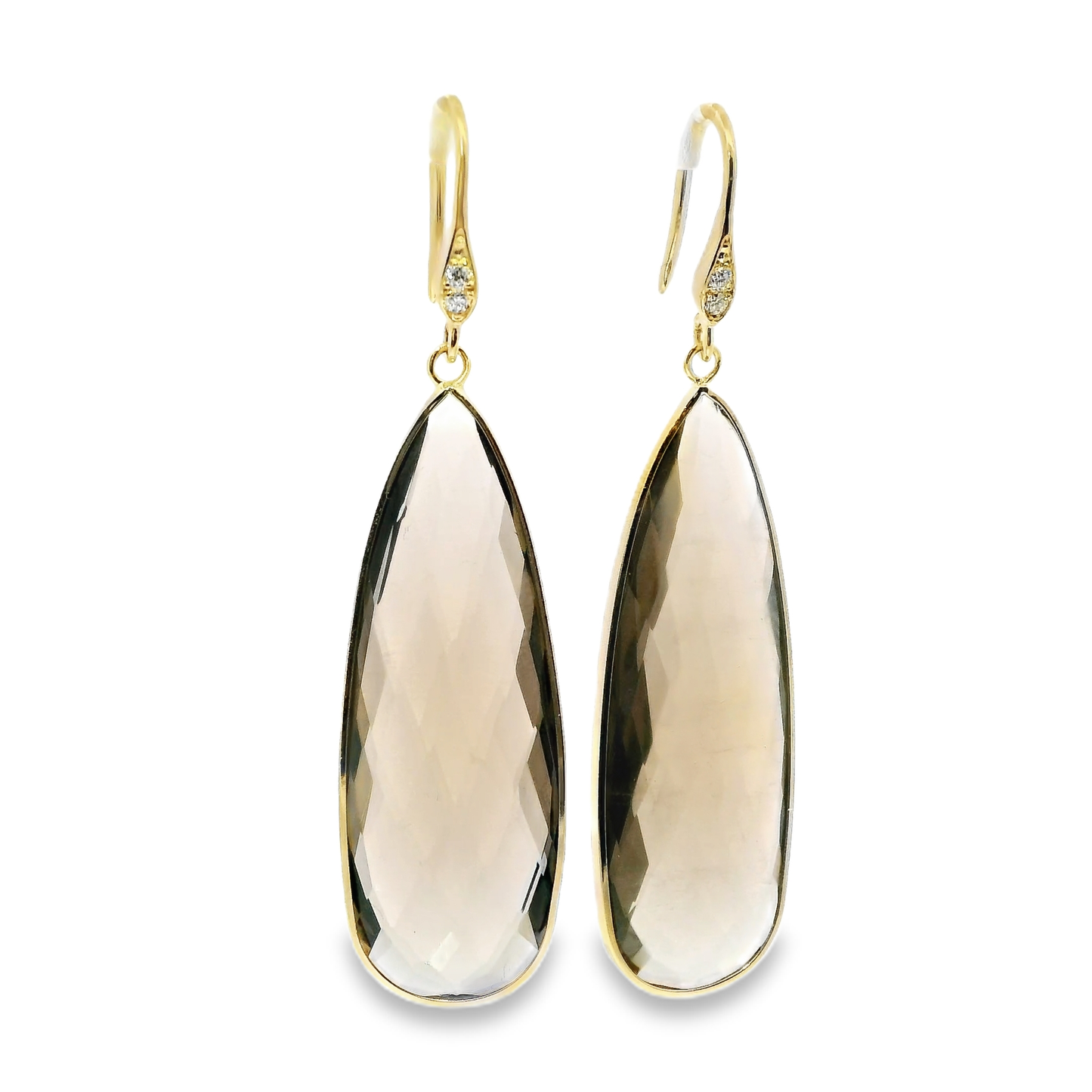 0.07CT Diamond Smokey Quartz Hoop Earring 14k Yellow Gold