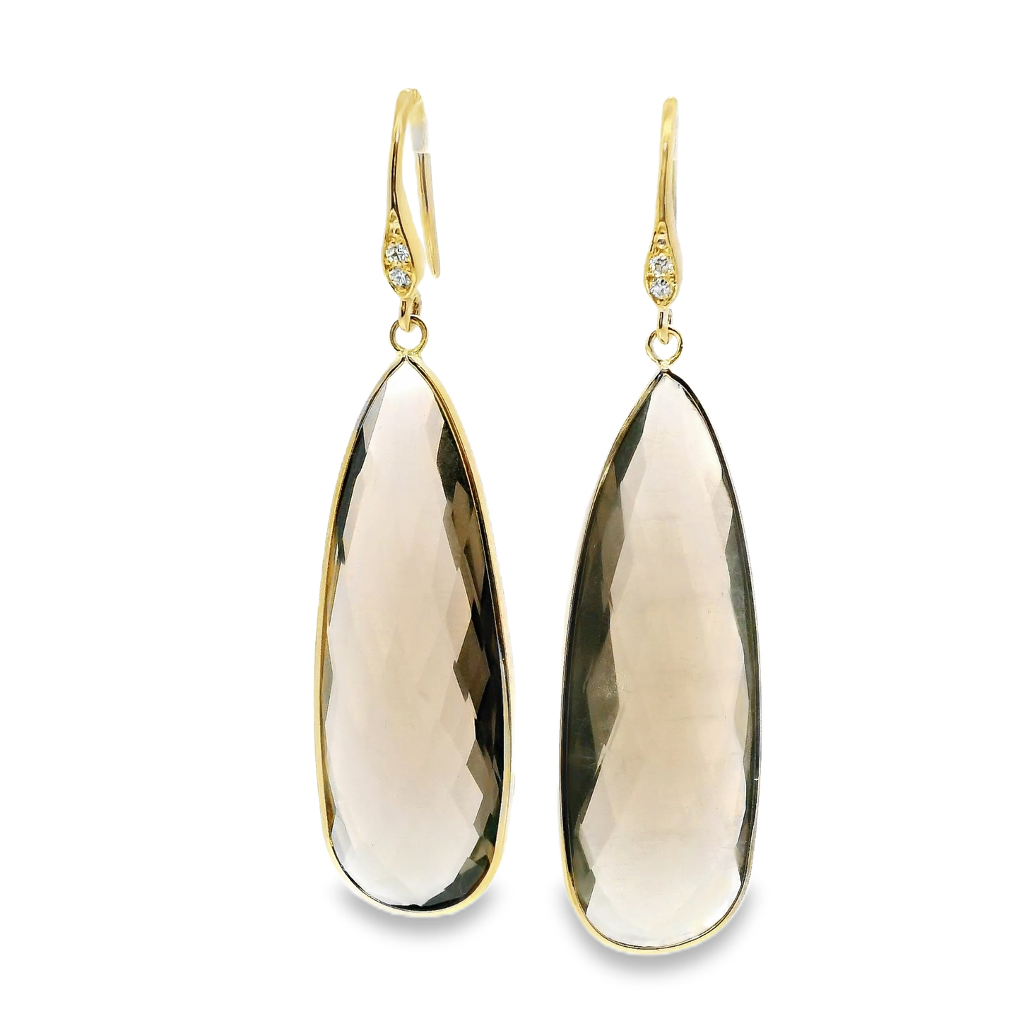 0.07CT Diamond Smokey Quartz Hoop Earring 14k Yellow Gold