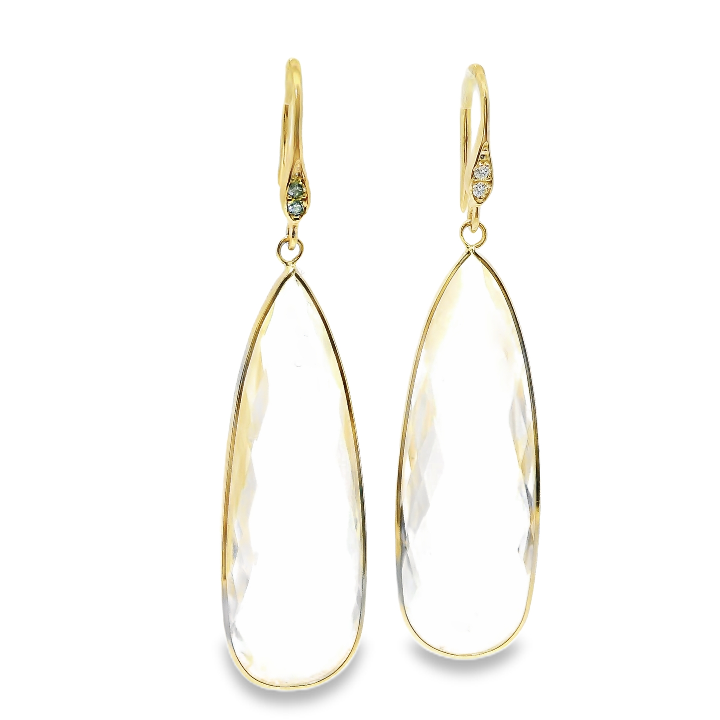 0.07CT Diamond Clear Quartz Hoop Earring 14k Yellow Gold