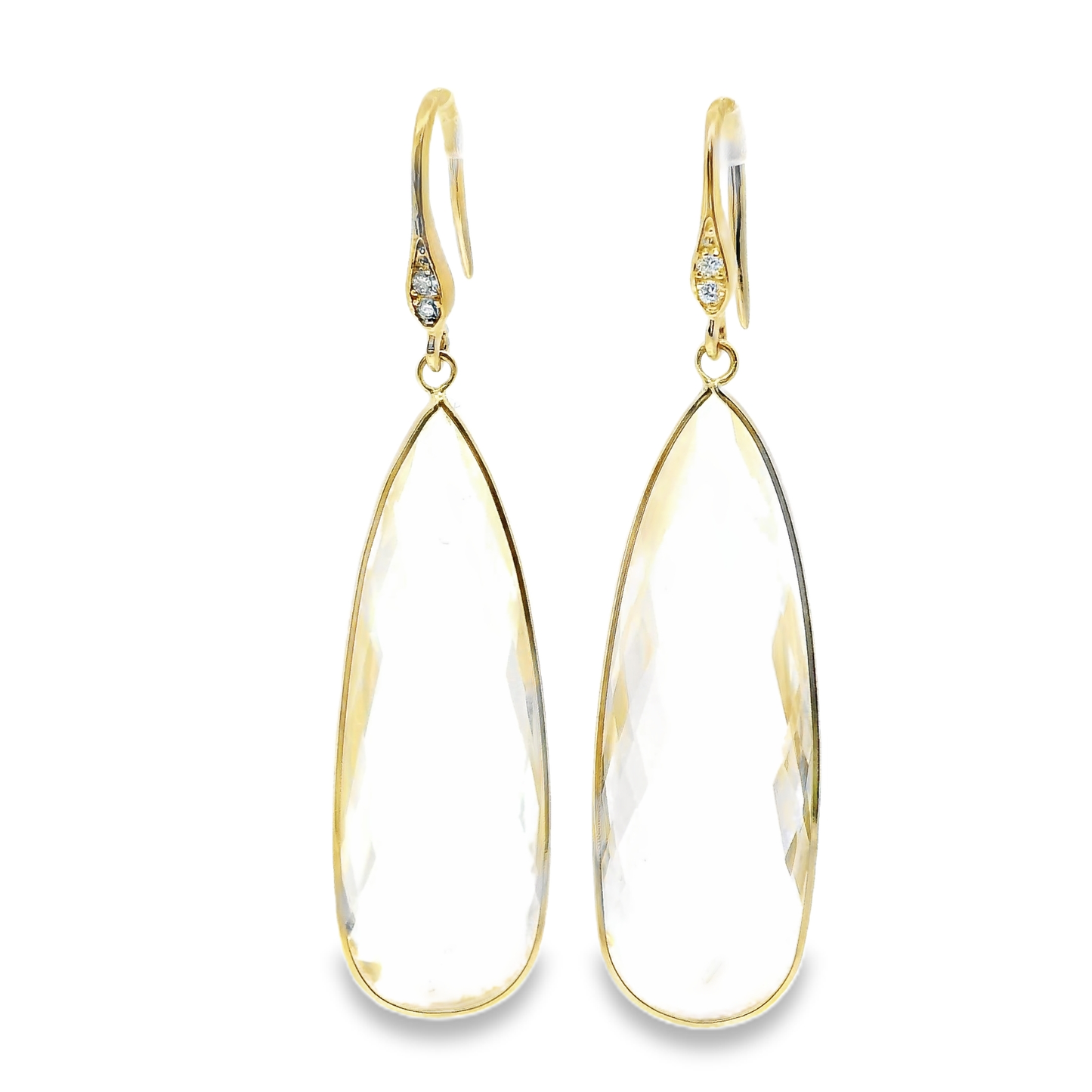 0.07CT Diamond Clear Quartz Hoop Earring 14k Yellow Gold