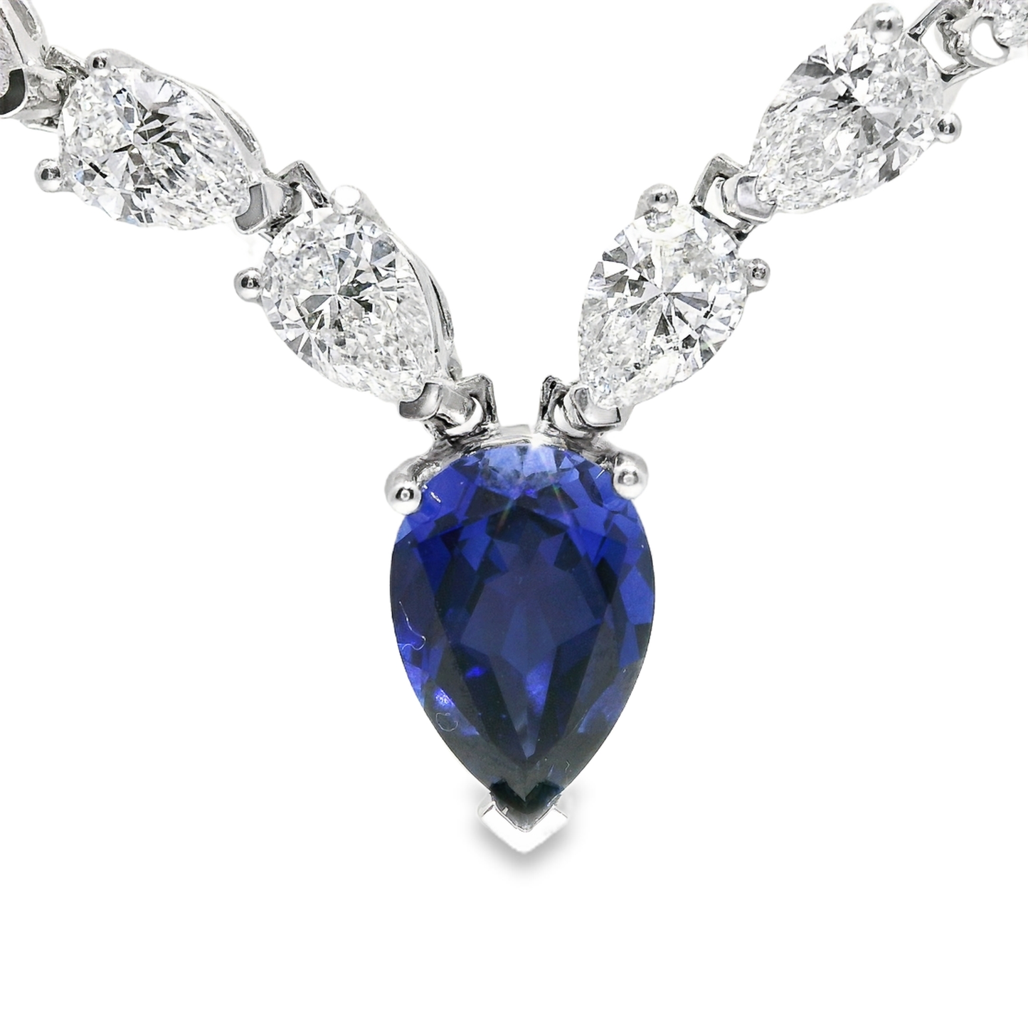 21.81CT Pear Shape Lab Diamond 2.45CT Emerald 14k White Gold