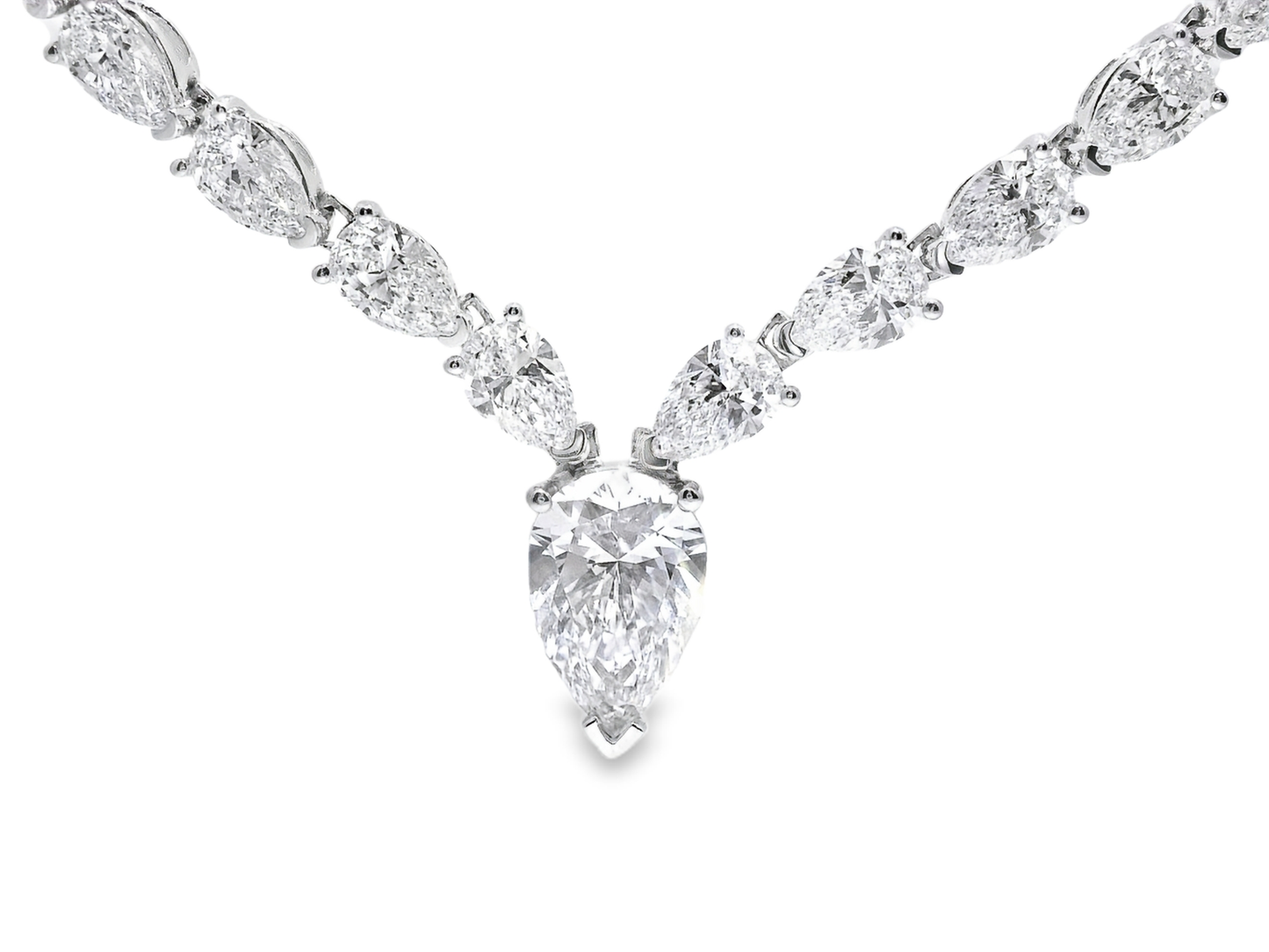 19.69CT Small Lab Pear Shape Diamond 1.89CT Center Pear Shape Lab Diamond Necklace 14k White Gold