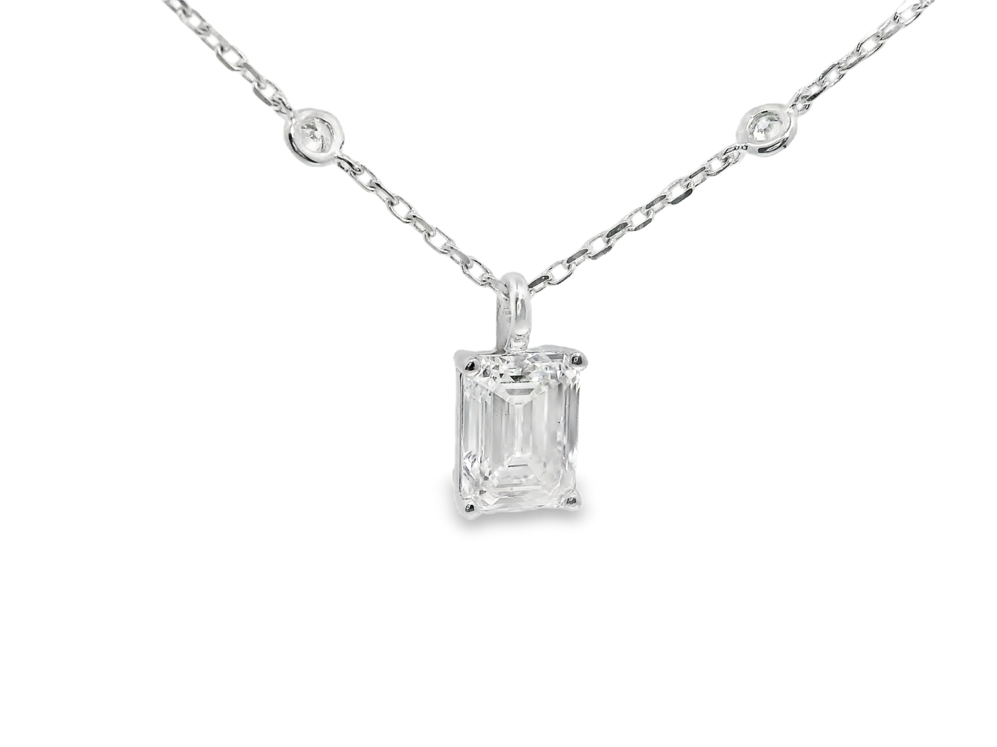 0.25CT Diamond 2.12CT Lab Emerald Pendant 14k White Gold