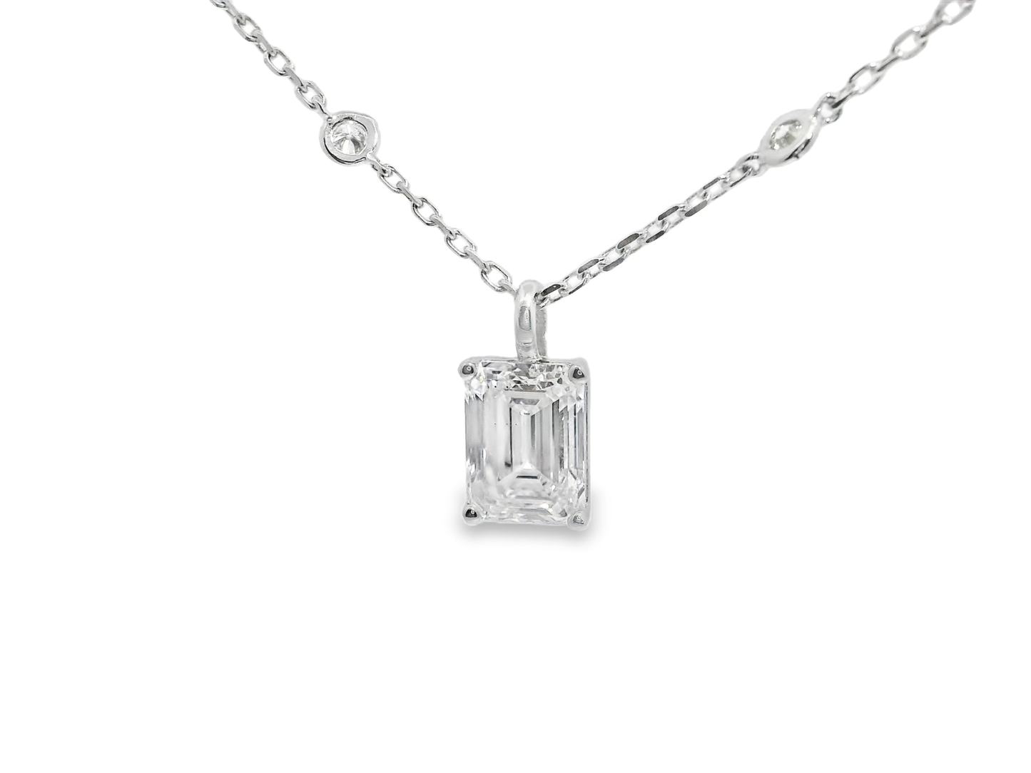 0.25CT Diamond 2.12CT Lab Emerald Pendant 14k White Gold