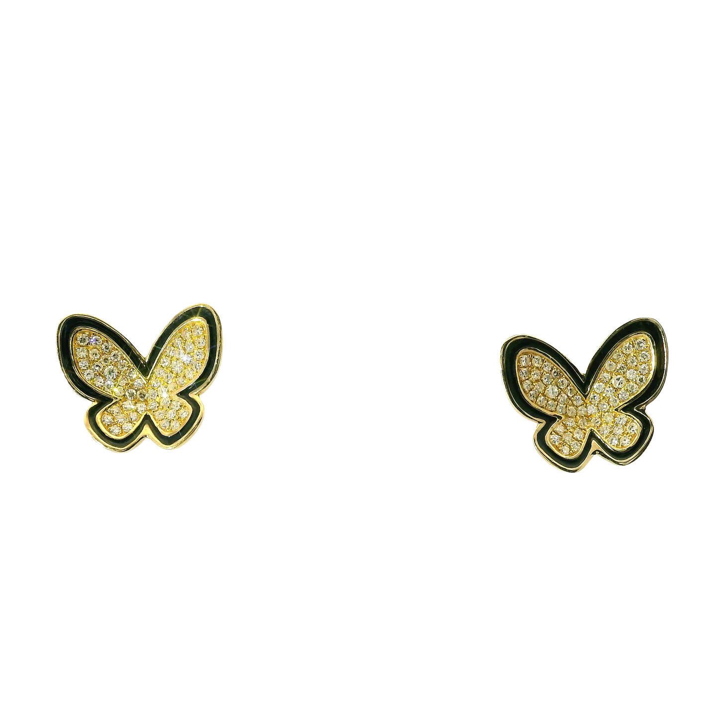 0.38CT Diamond with Black Enamel 14k Yellow Gold Earring
