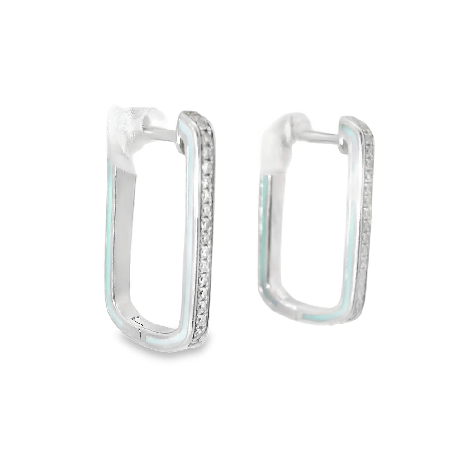 0.16CT Diamond with Turquoise Enamel 14k White Gold Earring