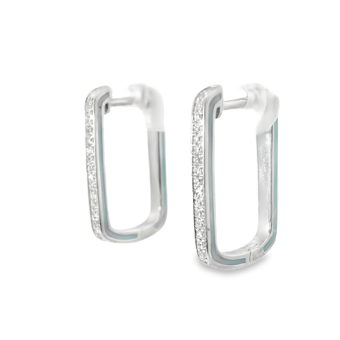 0.16CT Diamond with Turquoise Enamel 14k White Gold Earring