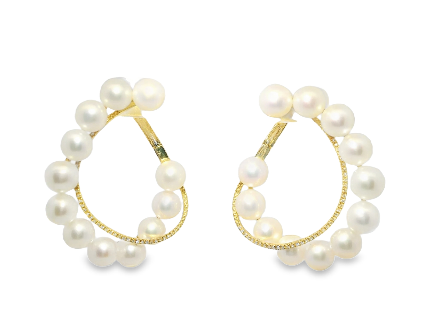 0.17CT Diamond Pearl Earrings 14k Yellow Gold