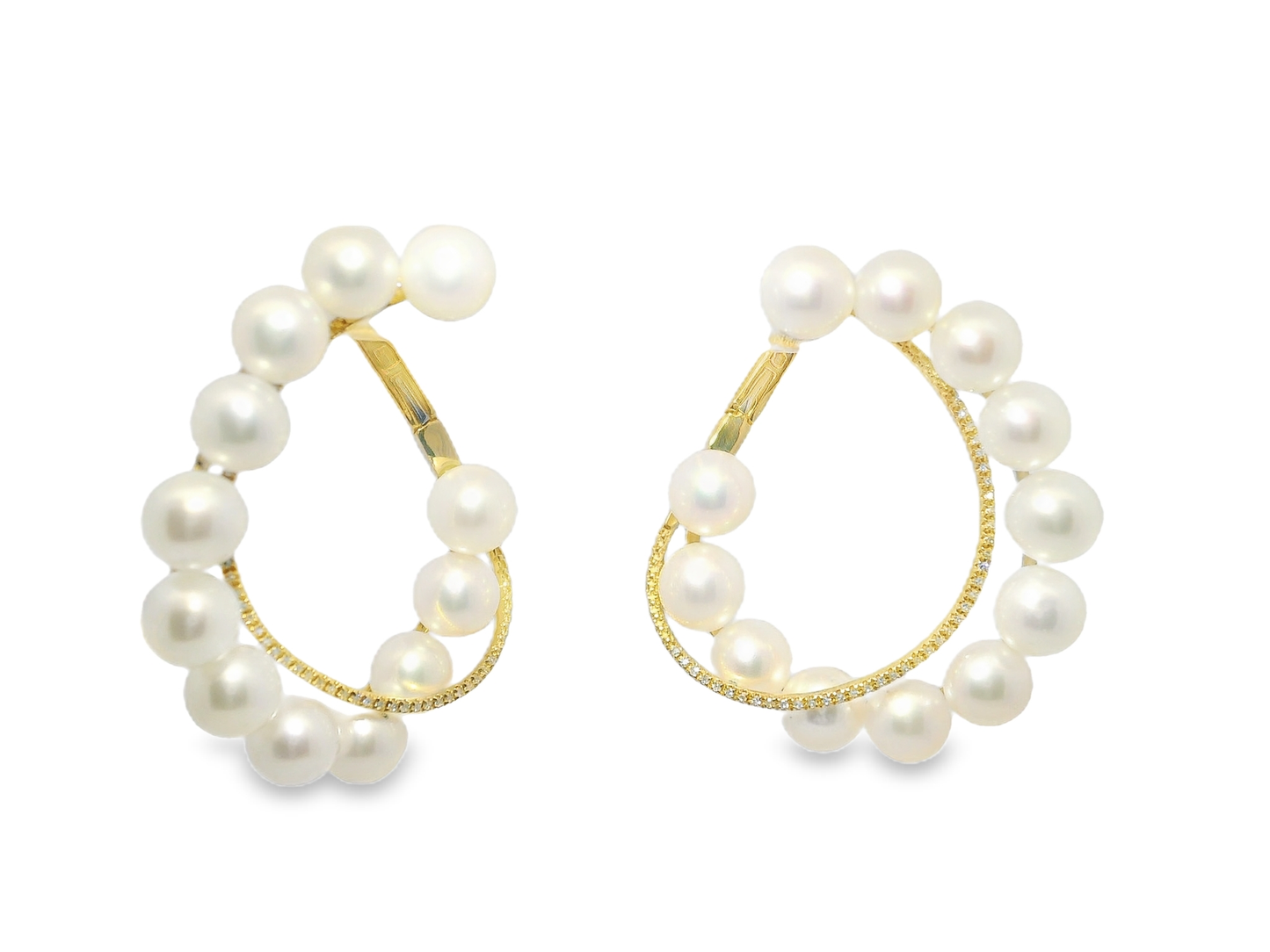 0.17CT Diamond Pearl Earrings 14k Yellow Gold
