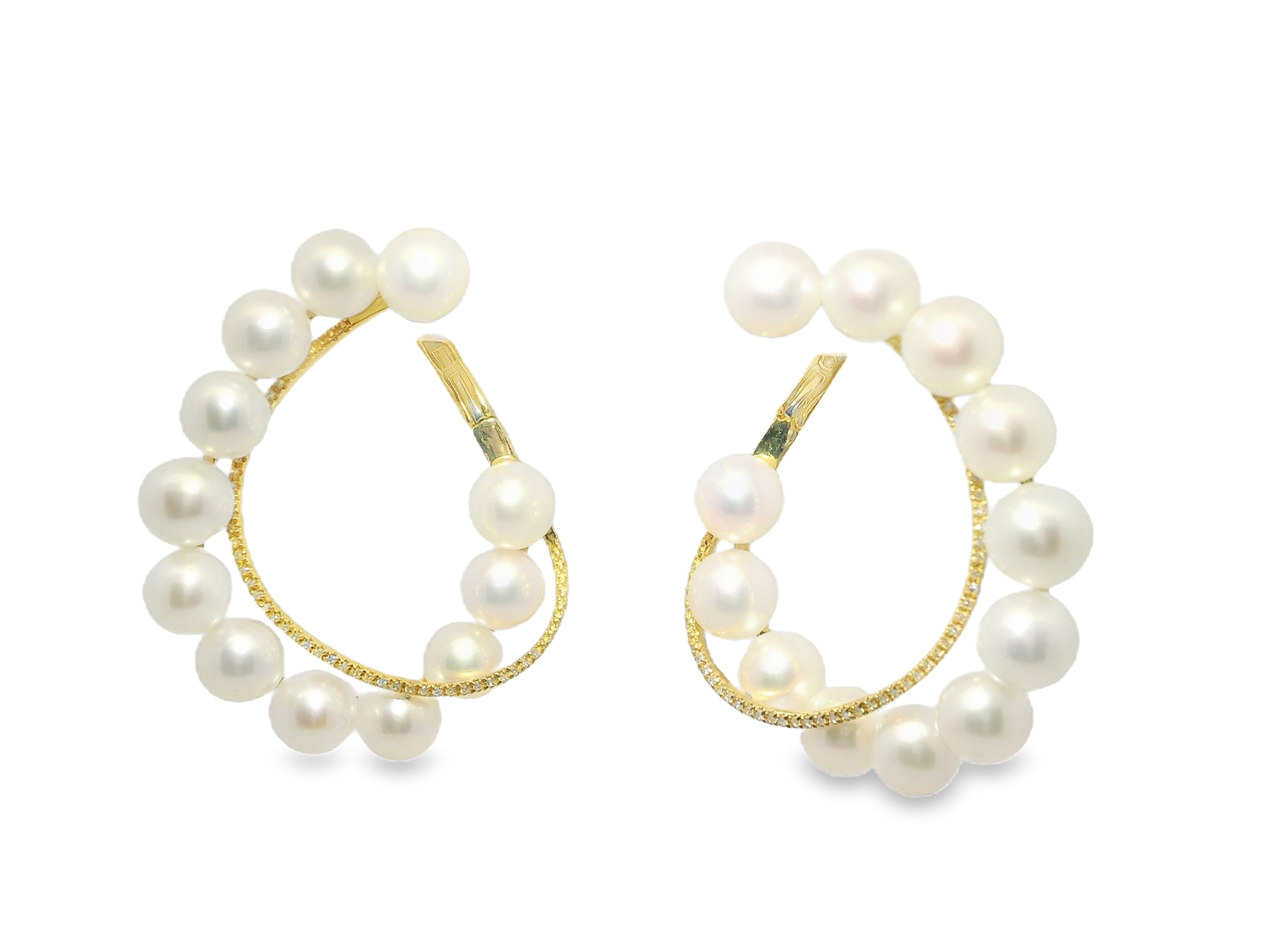 0.17CT Diamond Pearl Earrings 14k Yellow Gold