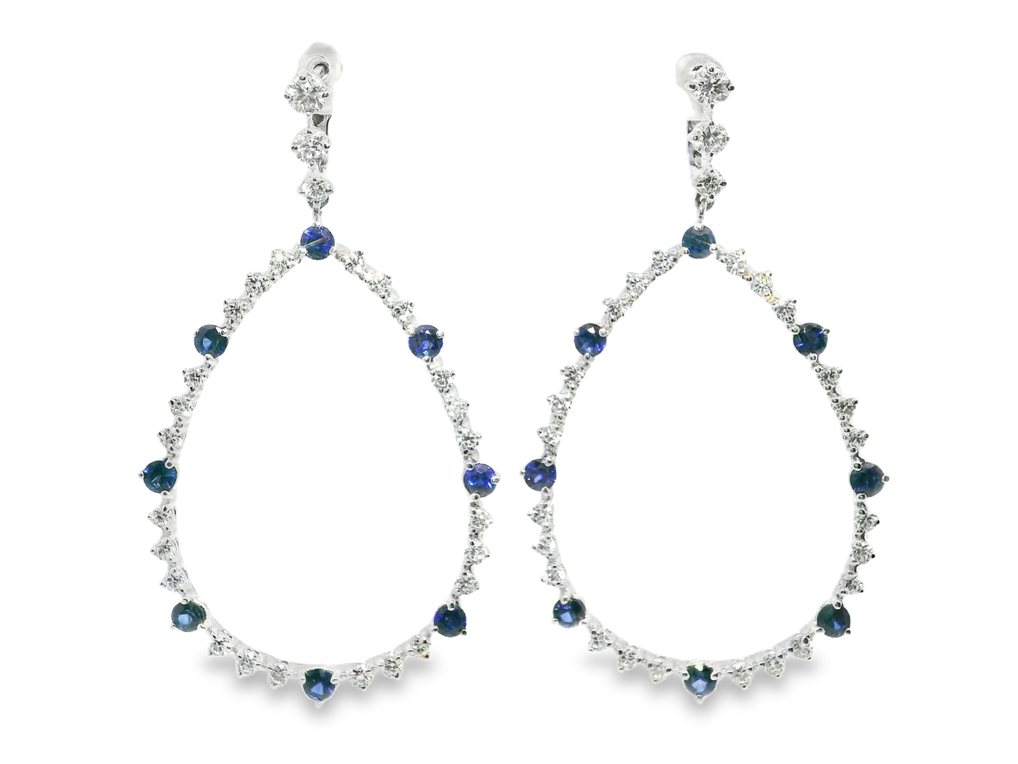 2.64CT Diamond & Blue Sapphire Earrings 14k White Gold