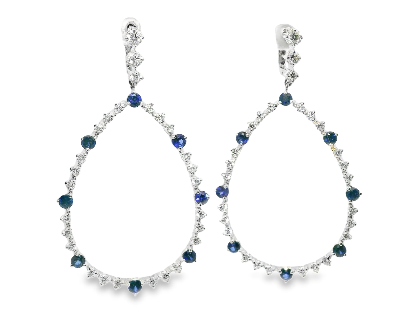 2.64CT Diamond & Blue Sapphire Earrings 14k White Gold