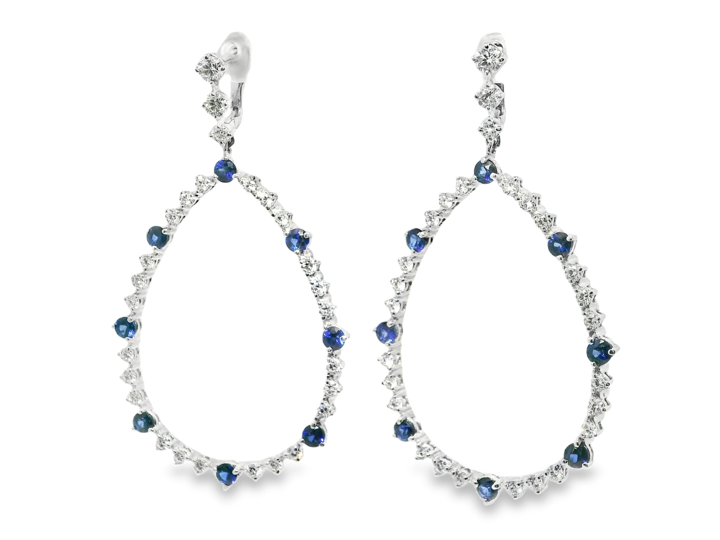 2.64CT Diamond & Blue Sapphire Earrings 14k White Gold