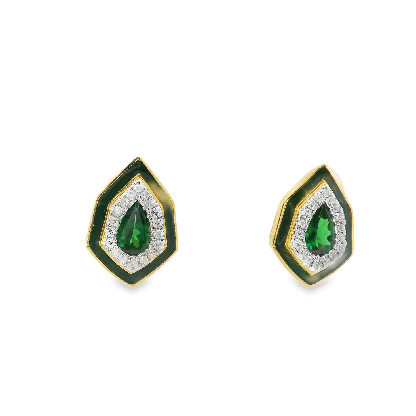 0.10CT Diamond 0.41CT Emerald 14k Yellow Gold Earring