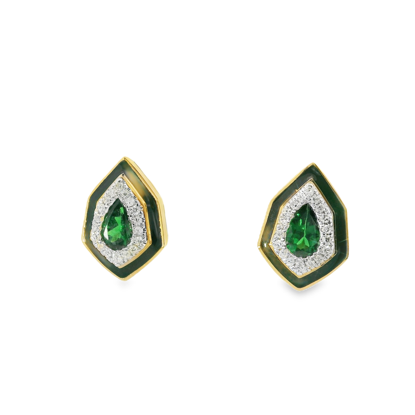 0.10CT Diamond 0.41CT Emerald 14k Yellow Gold Earring