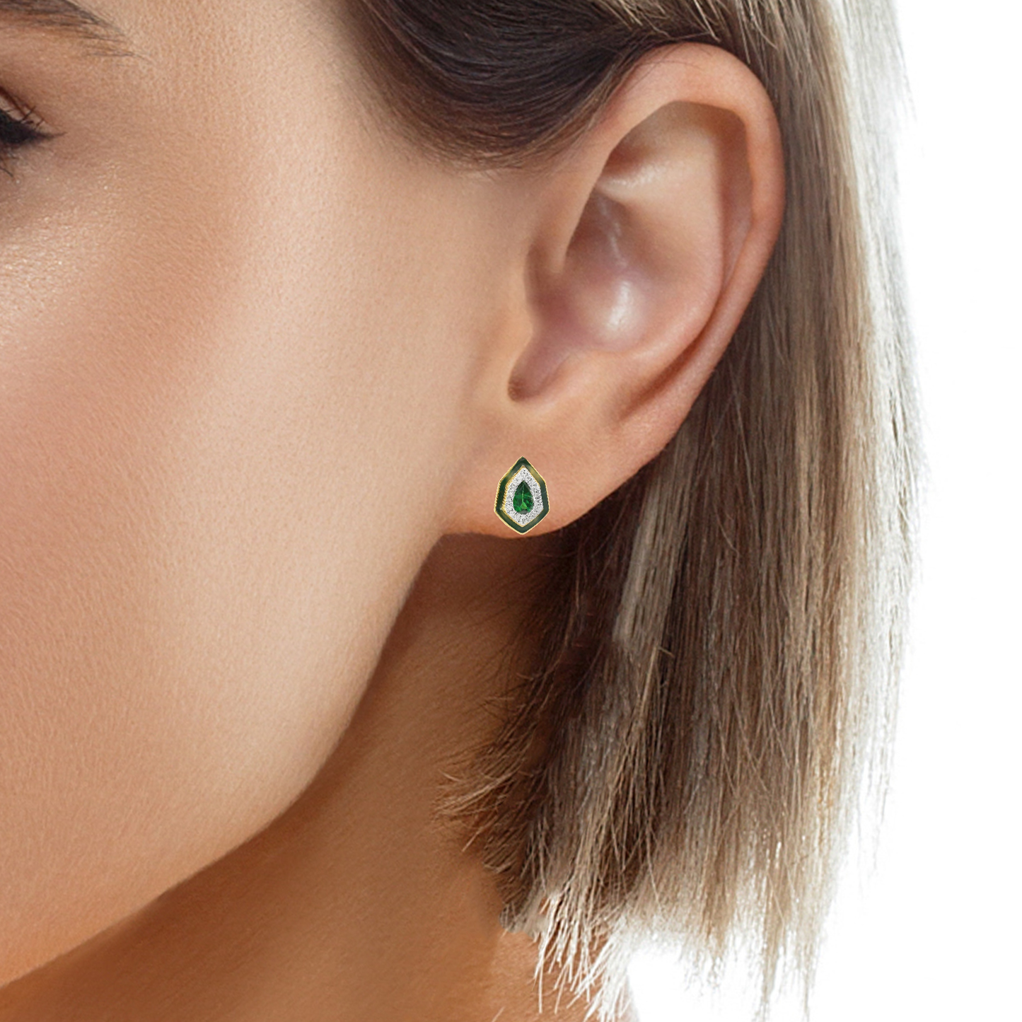 0.10CT Diamond 0.41CT Emerald 14k Yellow Gold Earring
