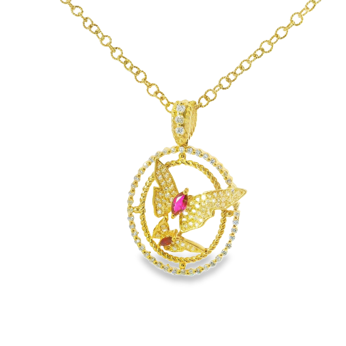 0.83CT Diamond 0.32CT Ruby 14k Yellow Gold