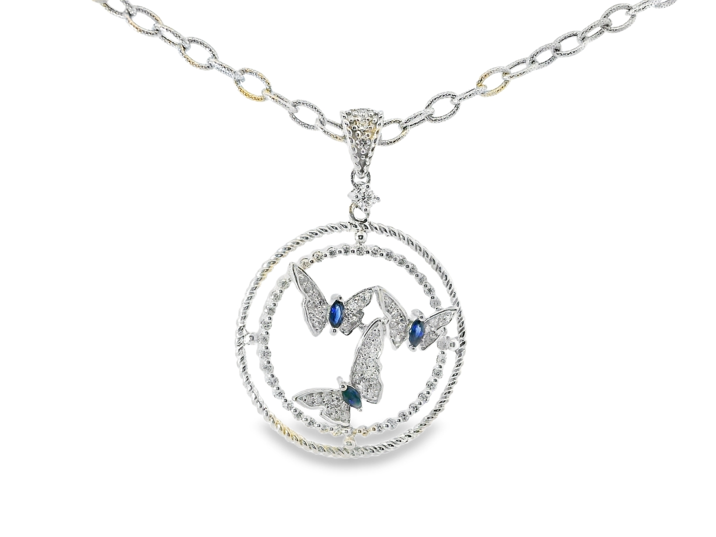 0.33CT Diamond 0.34CT Blue Sapphire 14k White Gold