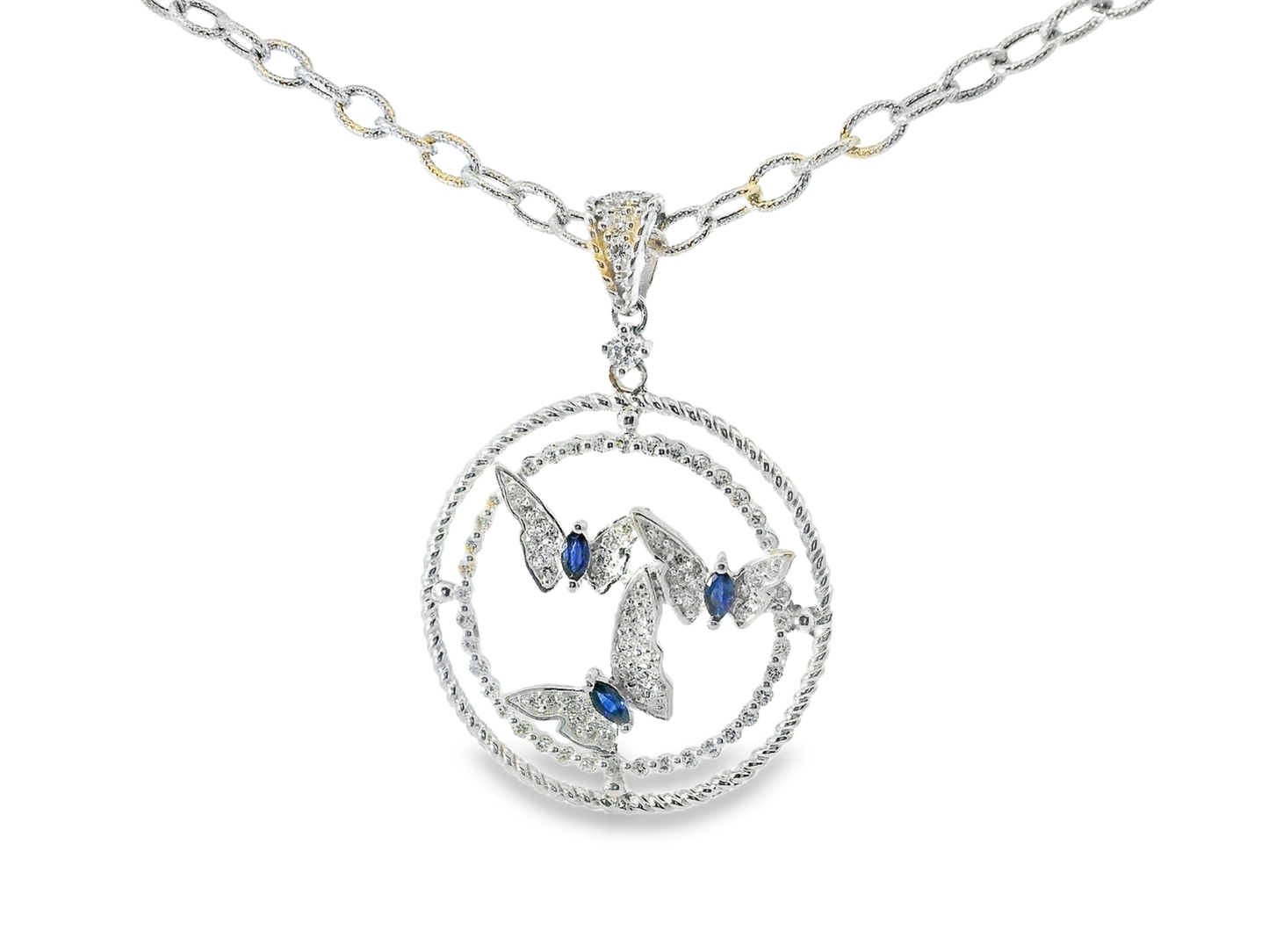 0.33CT Diamond 0.34CT Blue Sapphire 14k White Gold