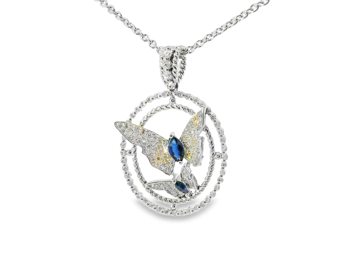 0.83CT Diamond 0.35CT Blue Sapphire 14k White Gold