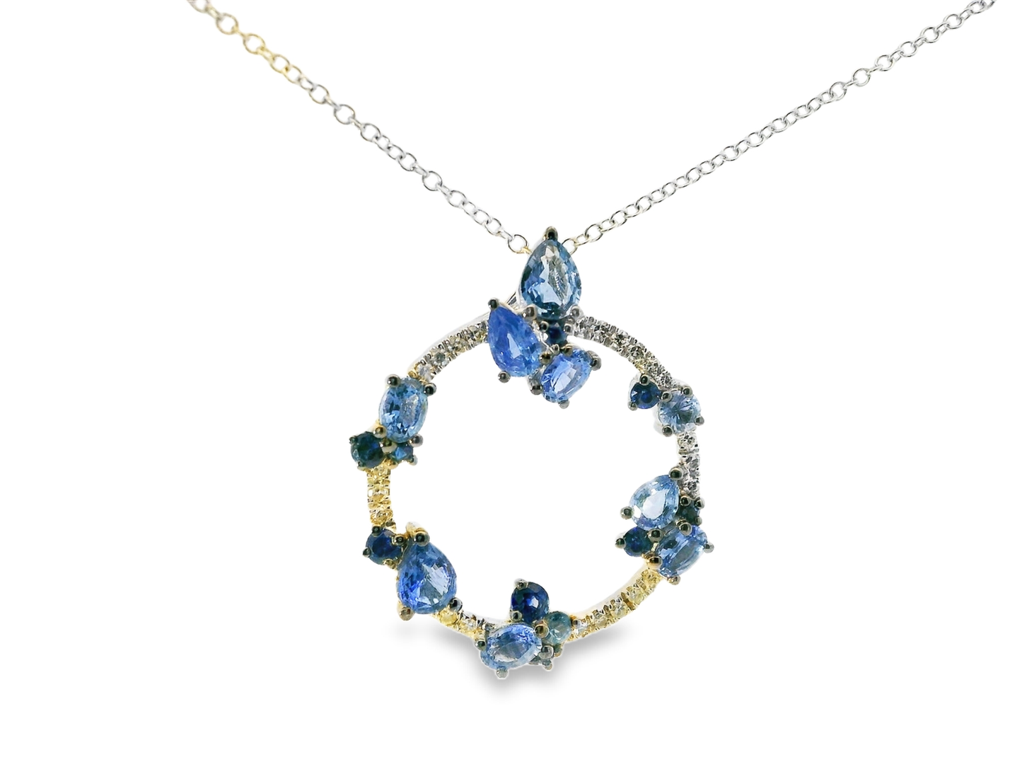 0.16CT Diamond 2.50CT Blue Sapphire 14k White Gold